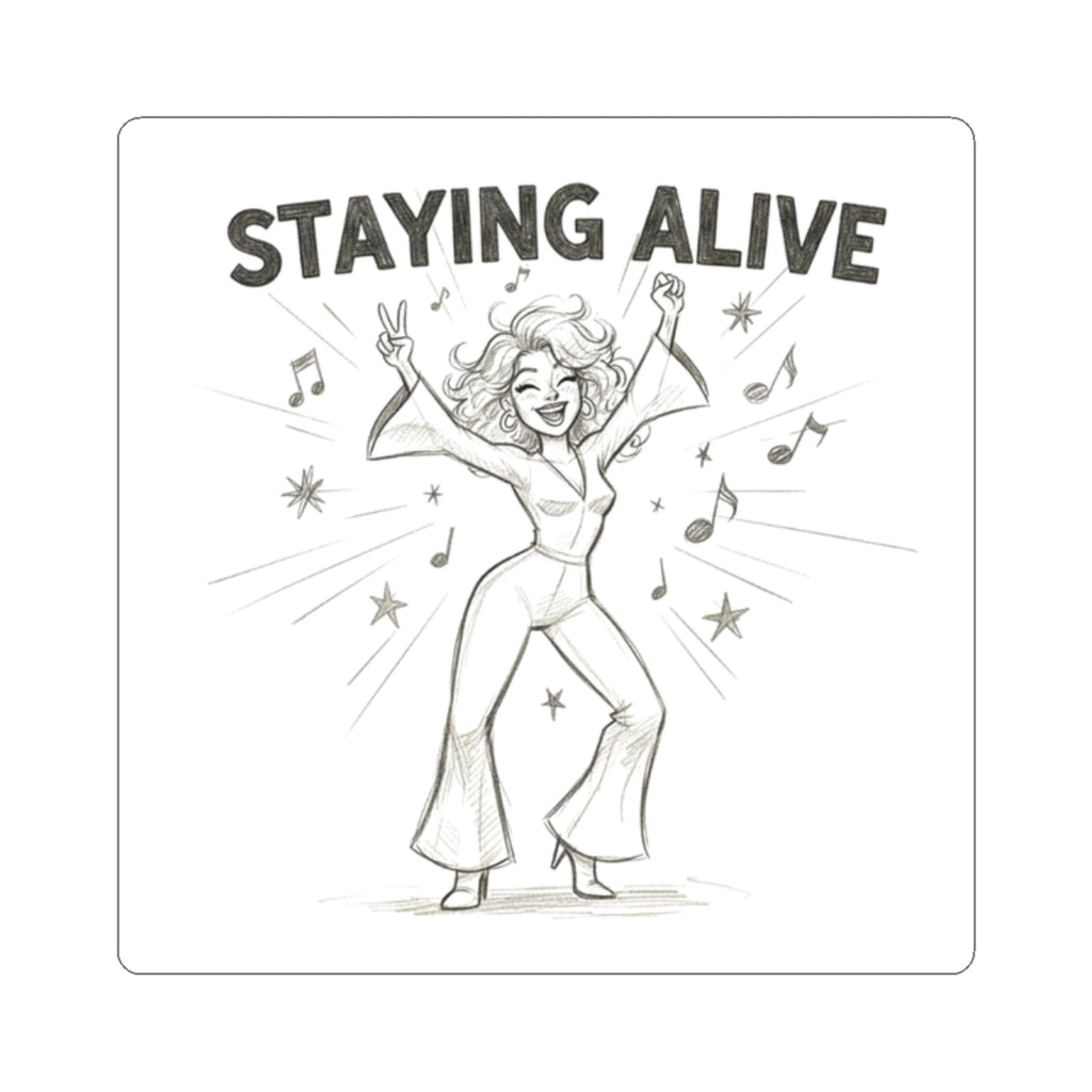 Staying Alive Disco Sticker — Retro 70s Dance Kiss-Cut Sticker