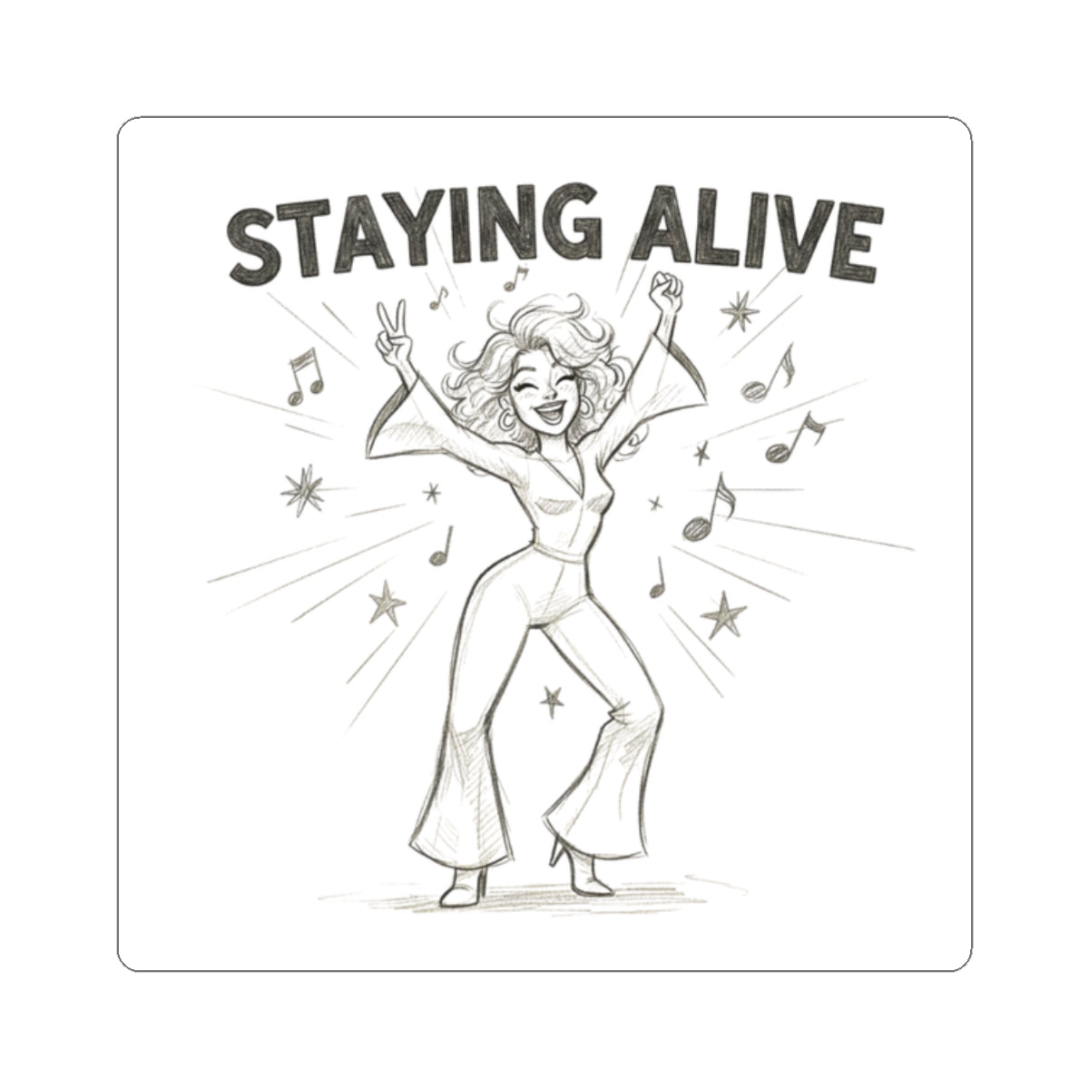 Staying Alive Disco Sticker — Retro 70s Dance Kiss-Cut Sticker