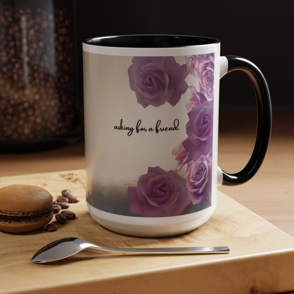Coffee Mug — 'Waiting For A Friend' Purple Roses & Skull Accent