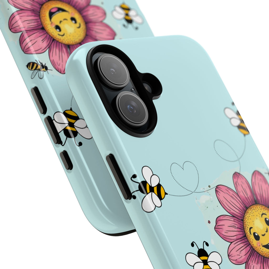 Cute Bee & Smiley Flower Phone Case — Floral Garden Protective Cover