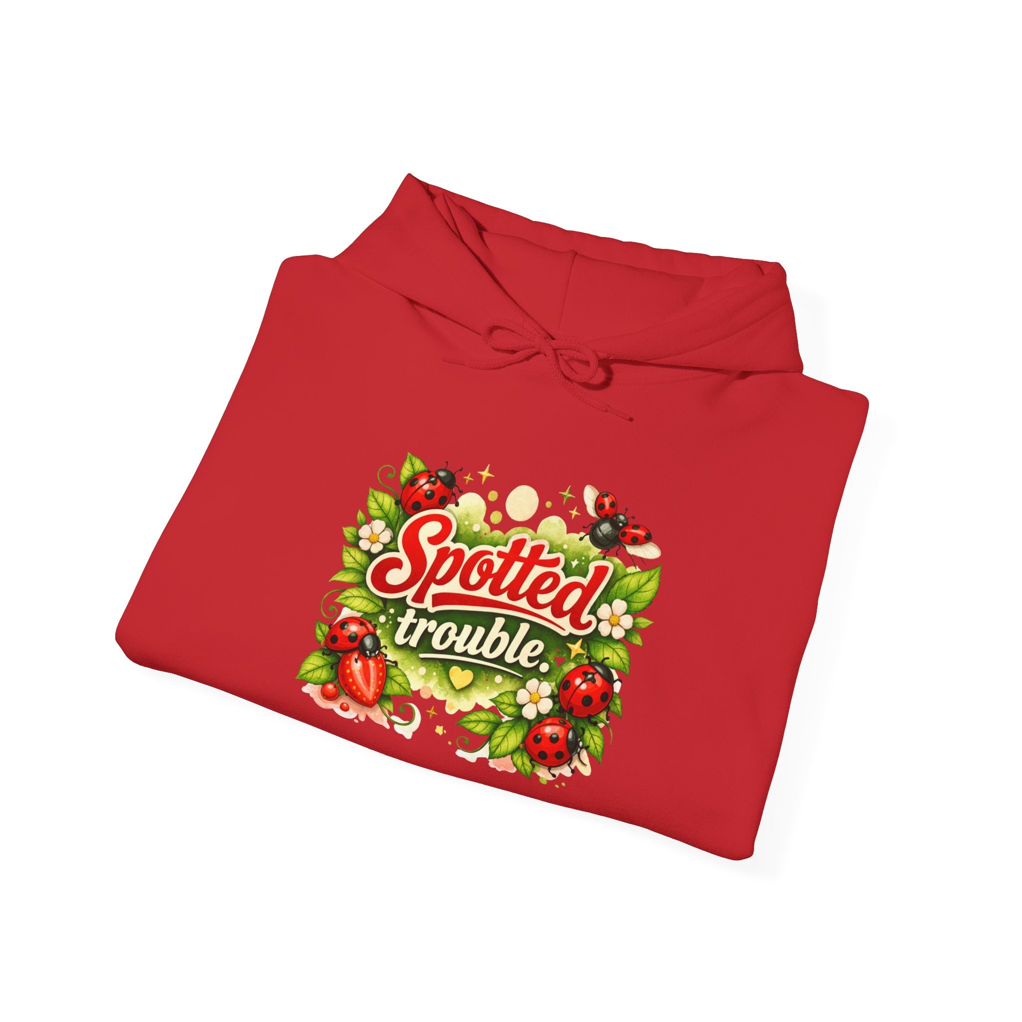 "Spotted Trouble" — ladybug Graphic Hooded Sweatshirt