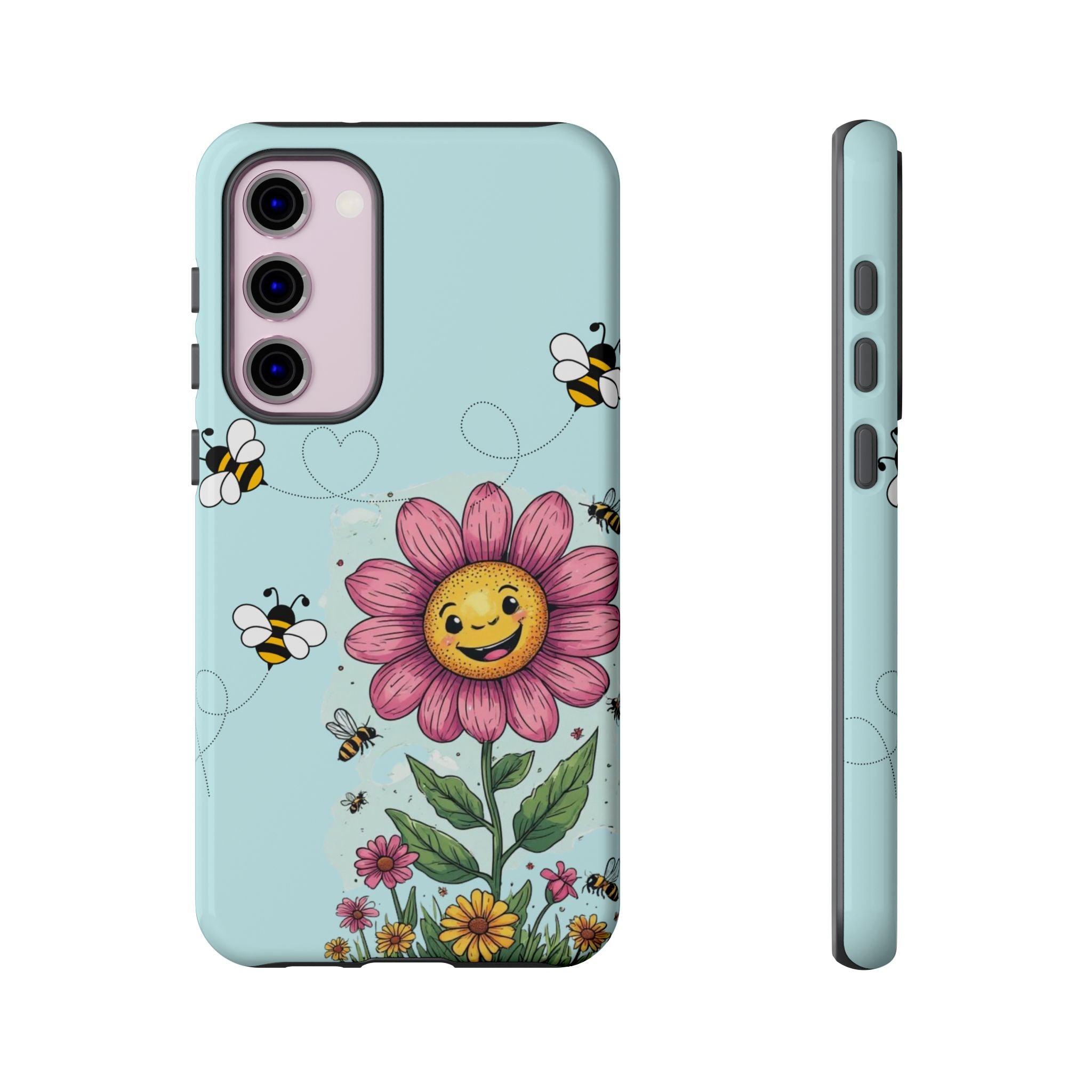 Cute Bee & Smiley Flower Phone Case — Floral Garden Protective Cover