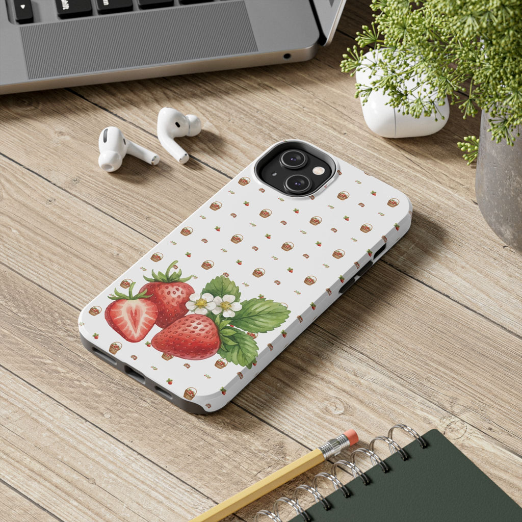 Strawberry Pattern Tough Phone Case — Vintage Botanical Fruit Design
