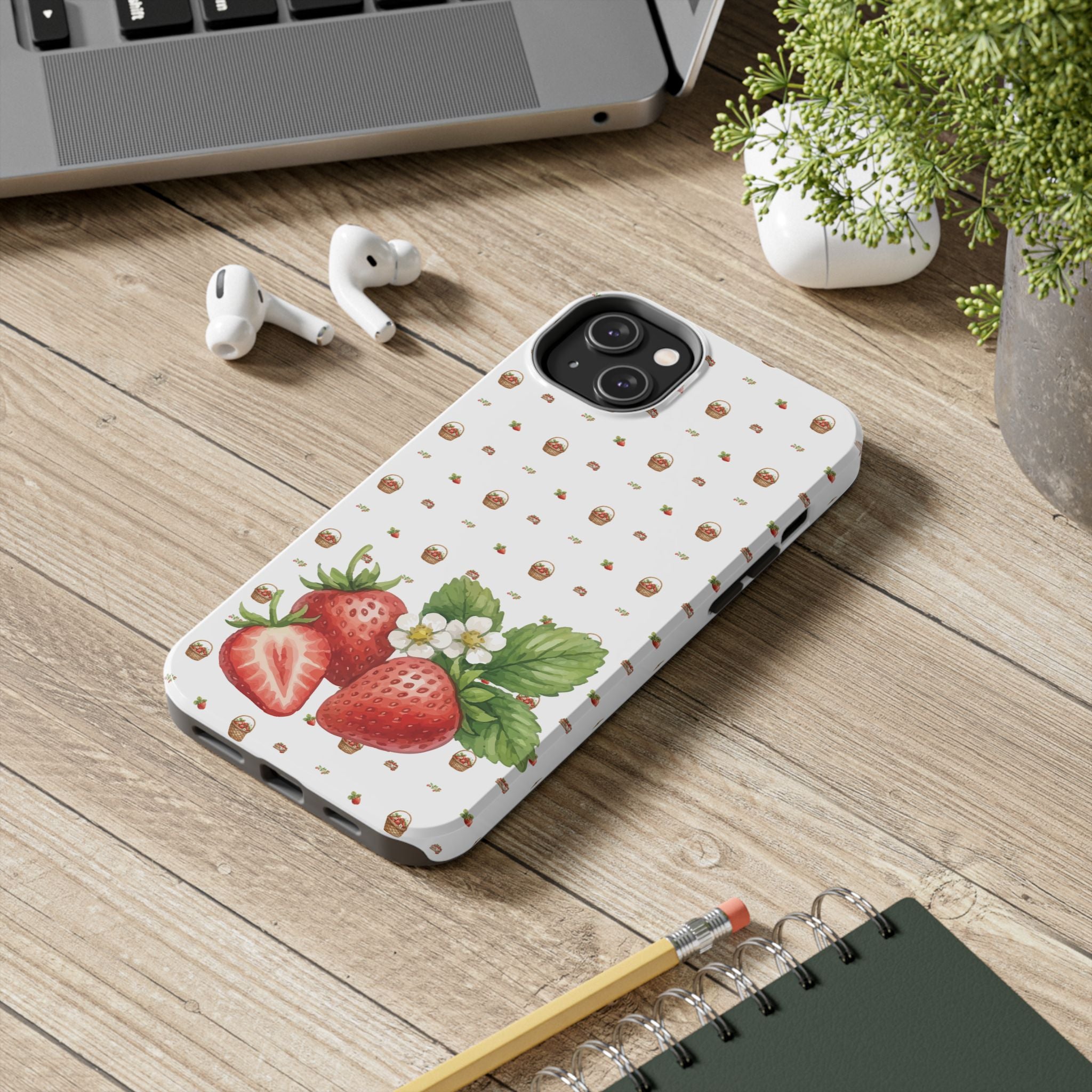 Strawberry Pattern Tough Phone Case — Vintage Botanical Fruit Design