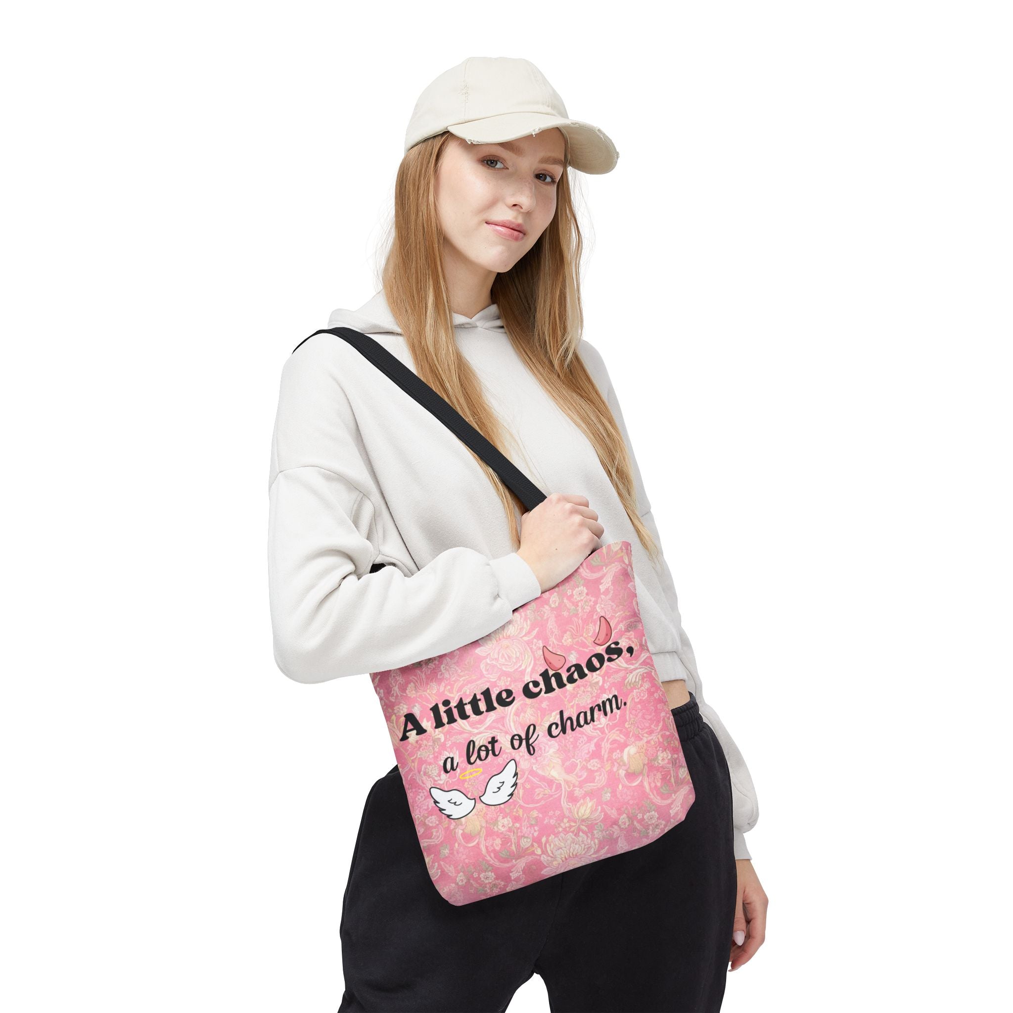 Charming Chaos Pink Tote Bag — "A Little Chaos, A Lot of Charm" All-Over-Print