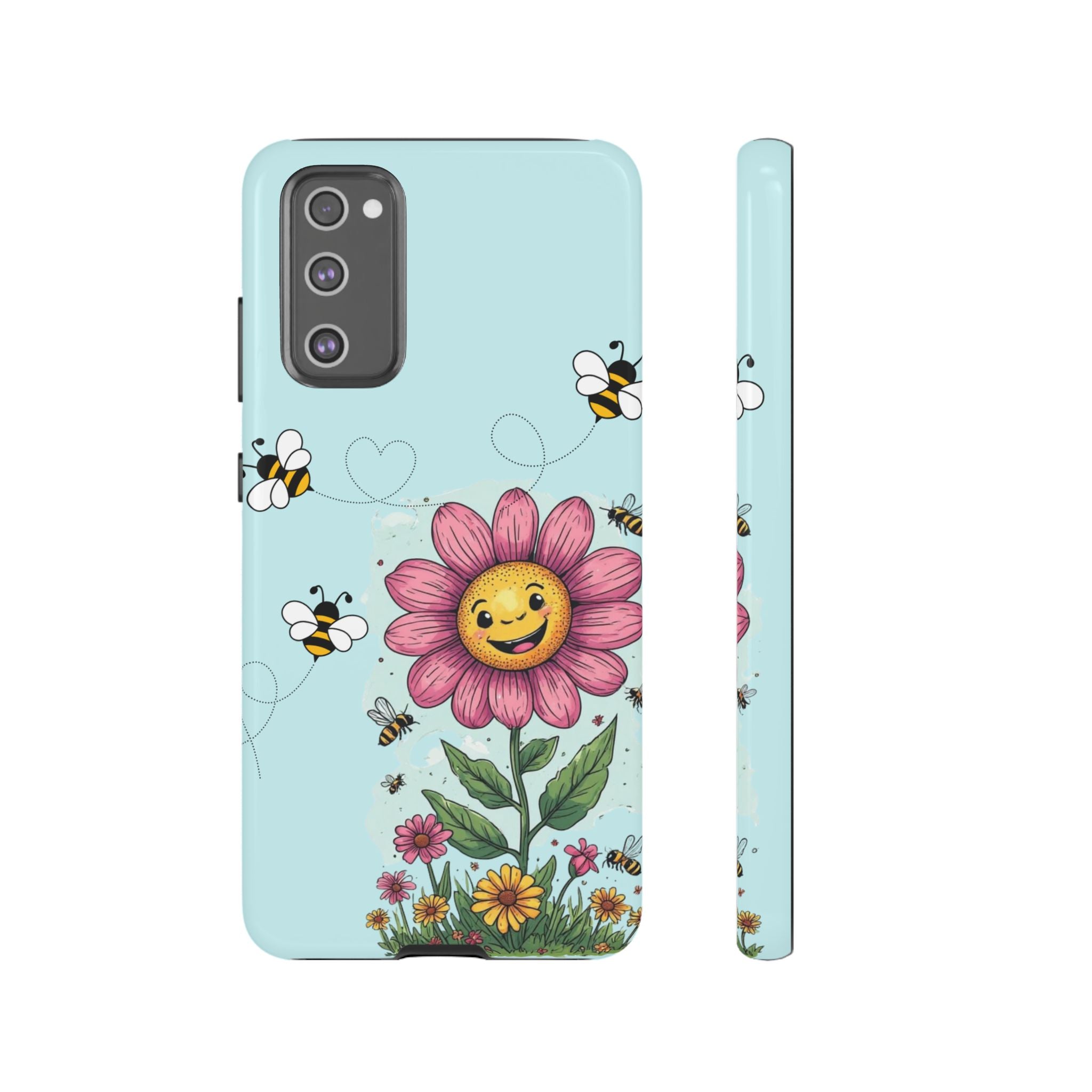Cute Bee & Smiley Flower Phone Case — Floral Garden Protective Cover