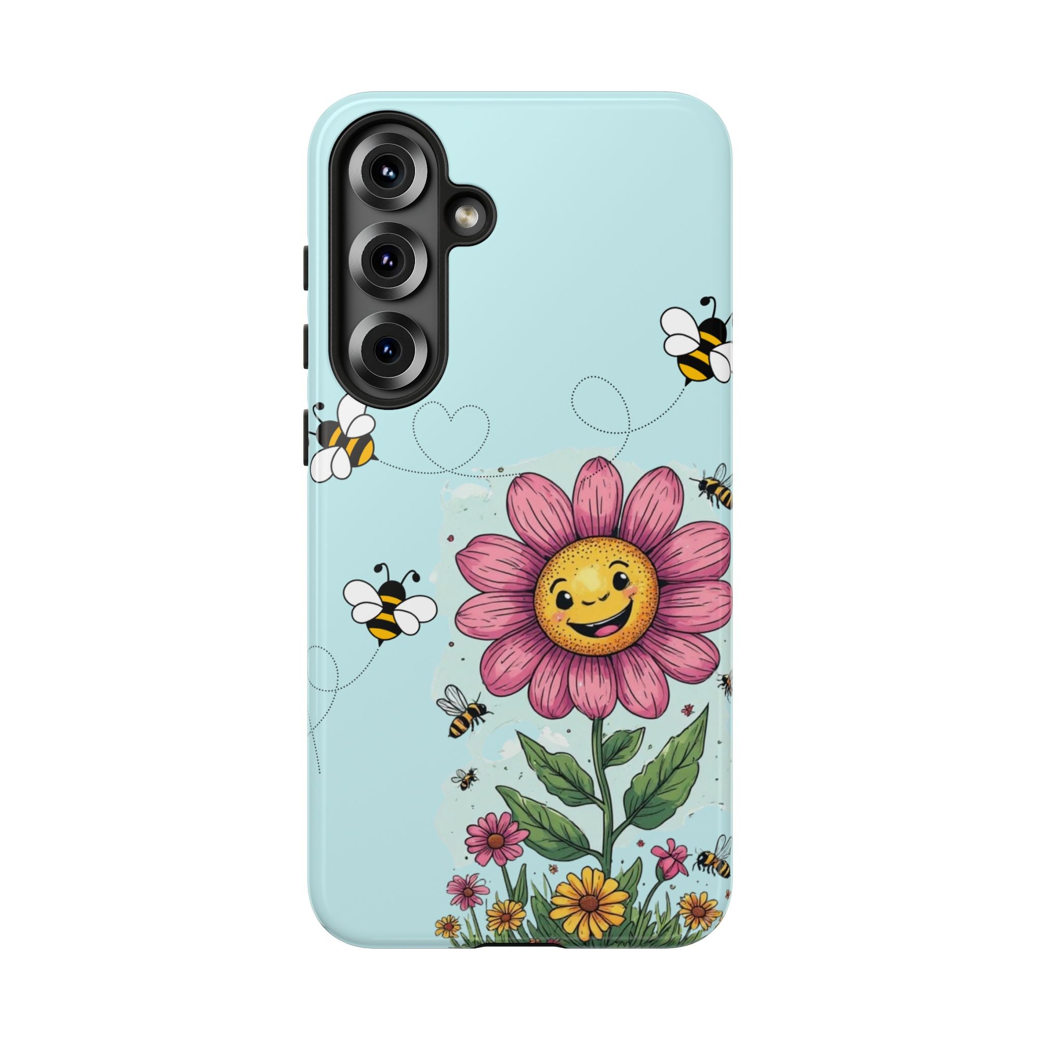 Cute Bee & Smiley Flower Phone Case — Floral Garden Protective Cover