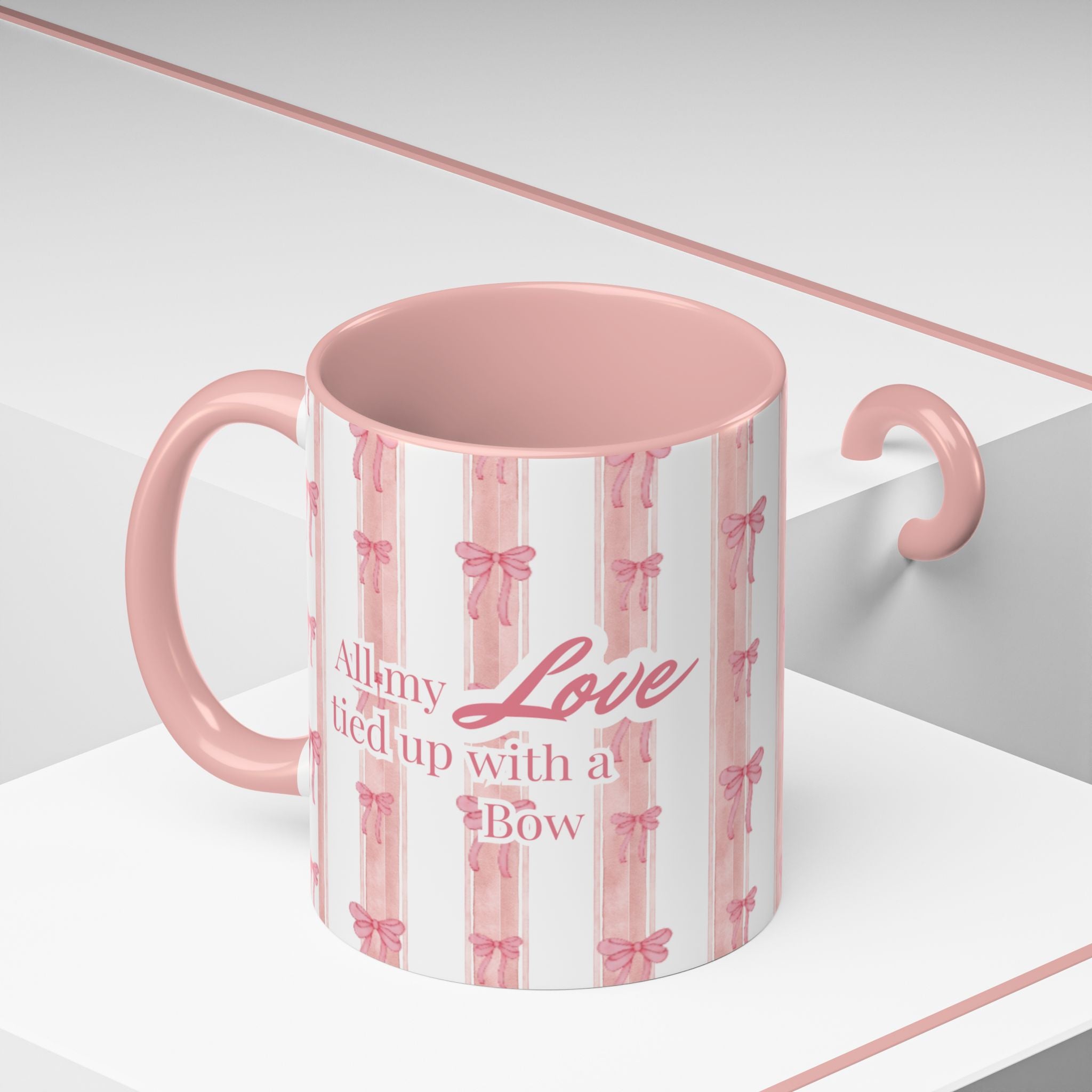 Pink Watercolor Bows Accent Mug | 11oz 15oz