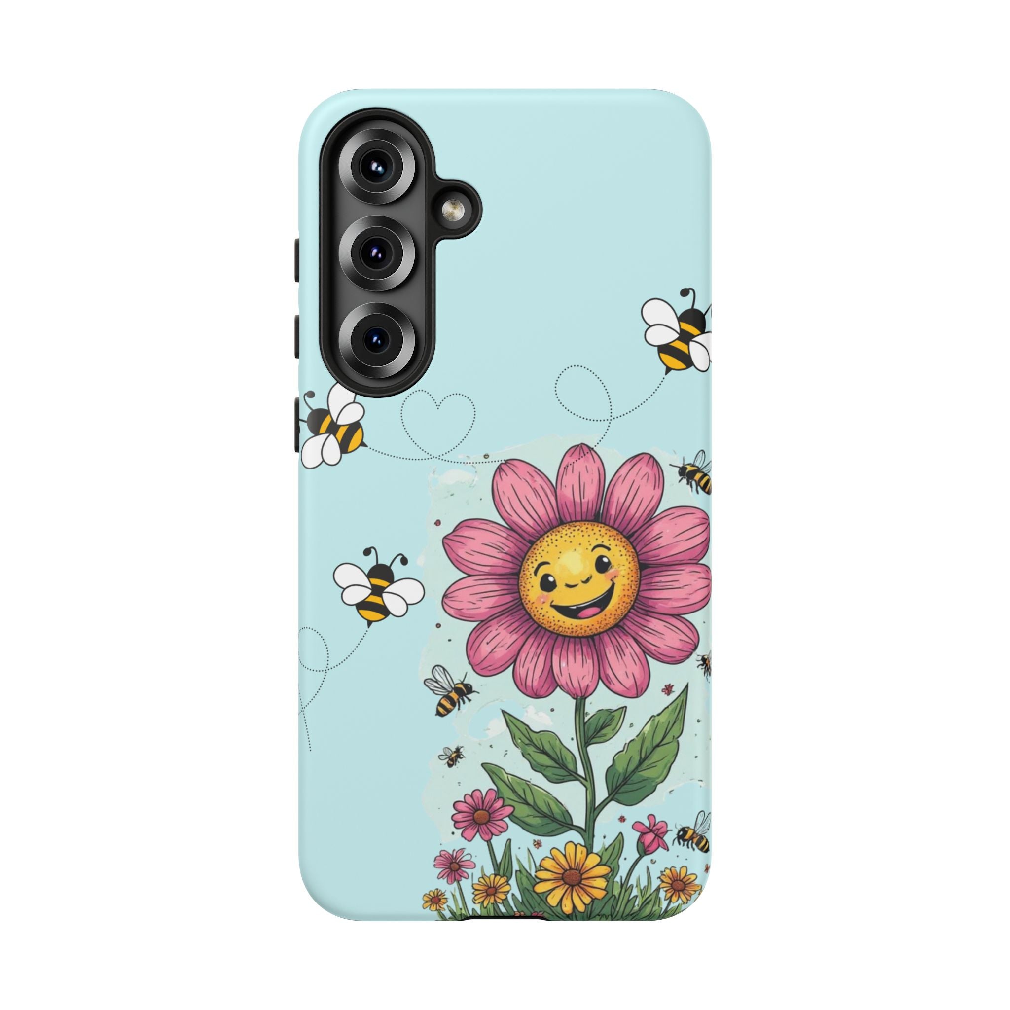 Cute Bee & Smiley Flower Phone Case — Floral Garden Protective Cover