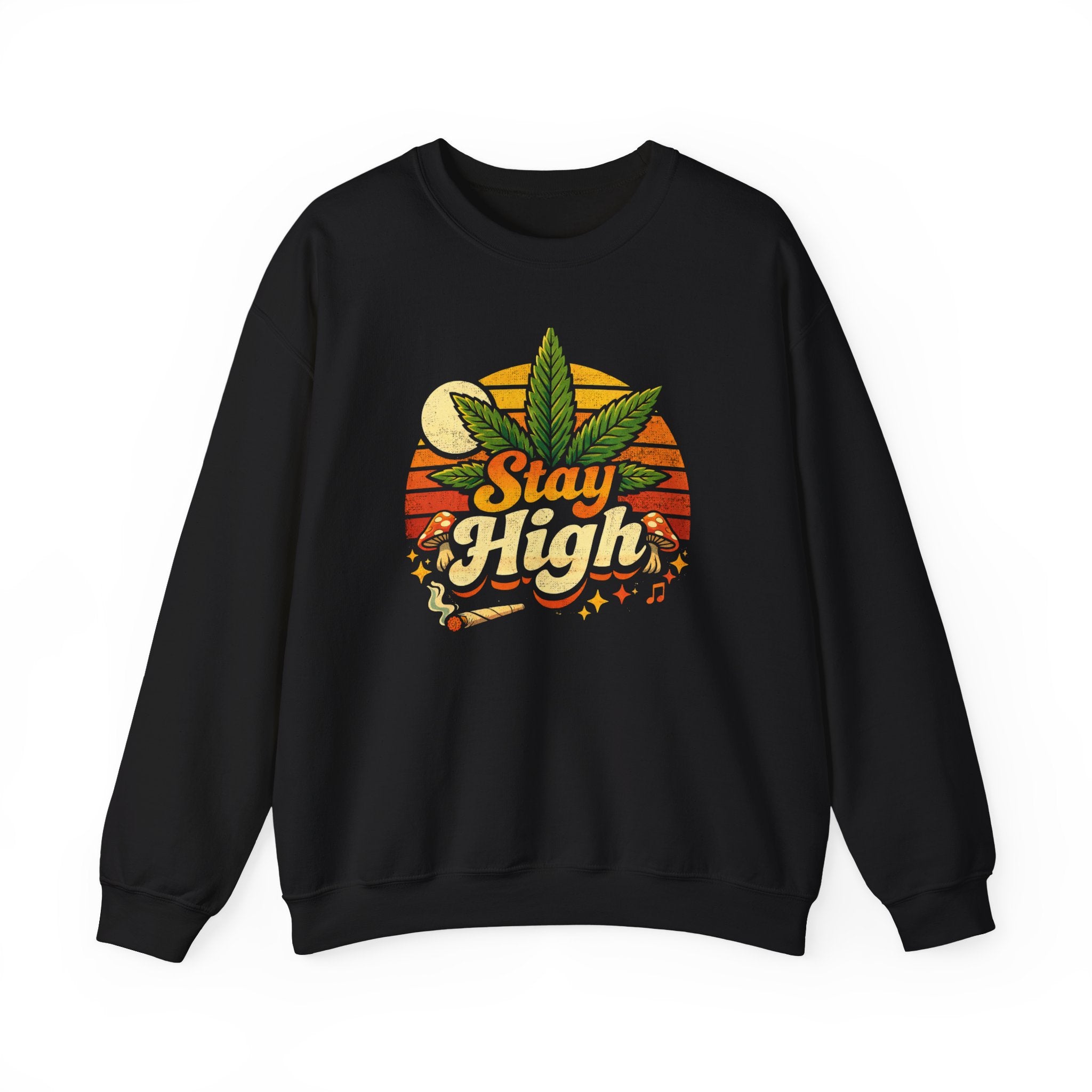 Stay High Crewneck Sweatshirt – Retro Cannabis Leaf Graphic