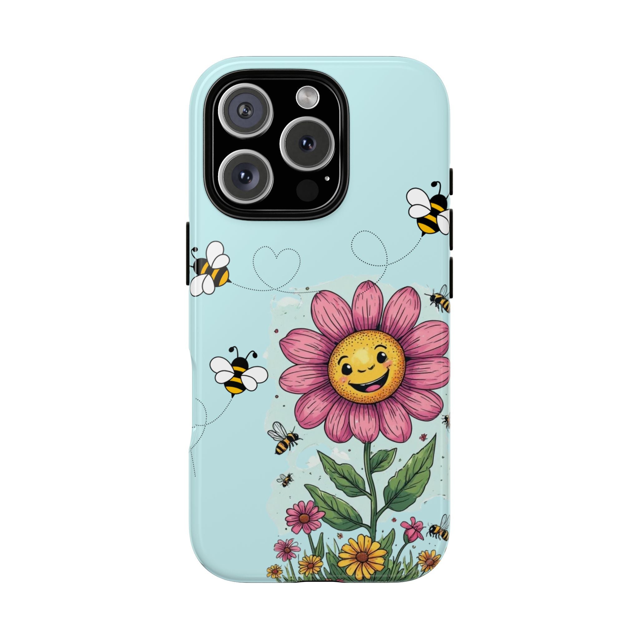 Cute Bee & Smiley Flower Phone Case — Floral Garden Protective Cover