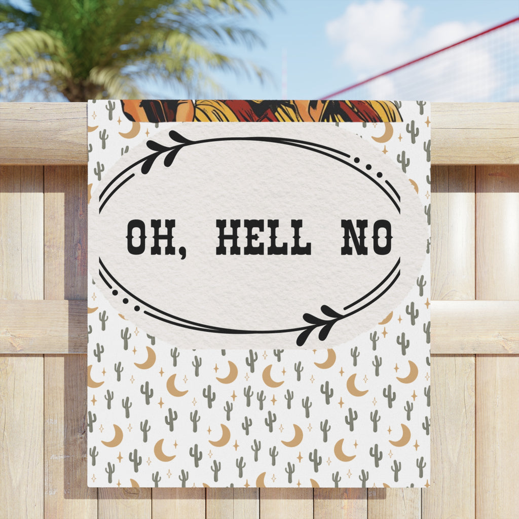 Oh, Hell No Retro Cowgirl Beach Towel — Funny Vintage Western Saying