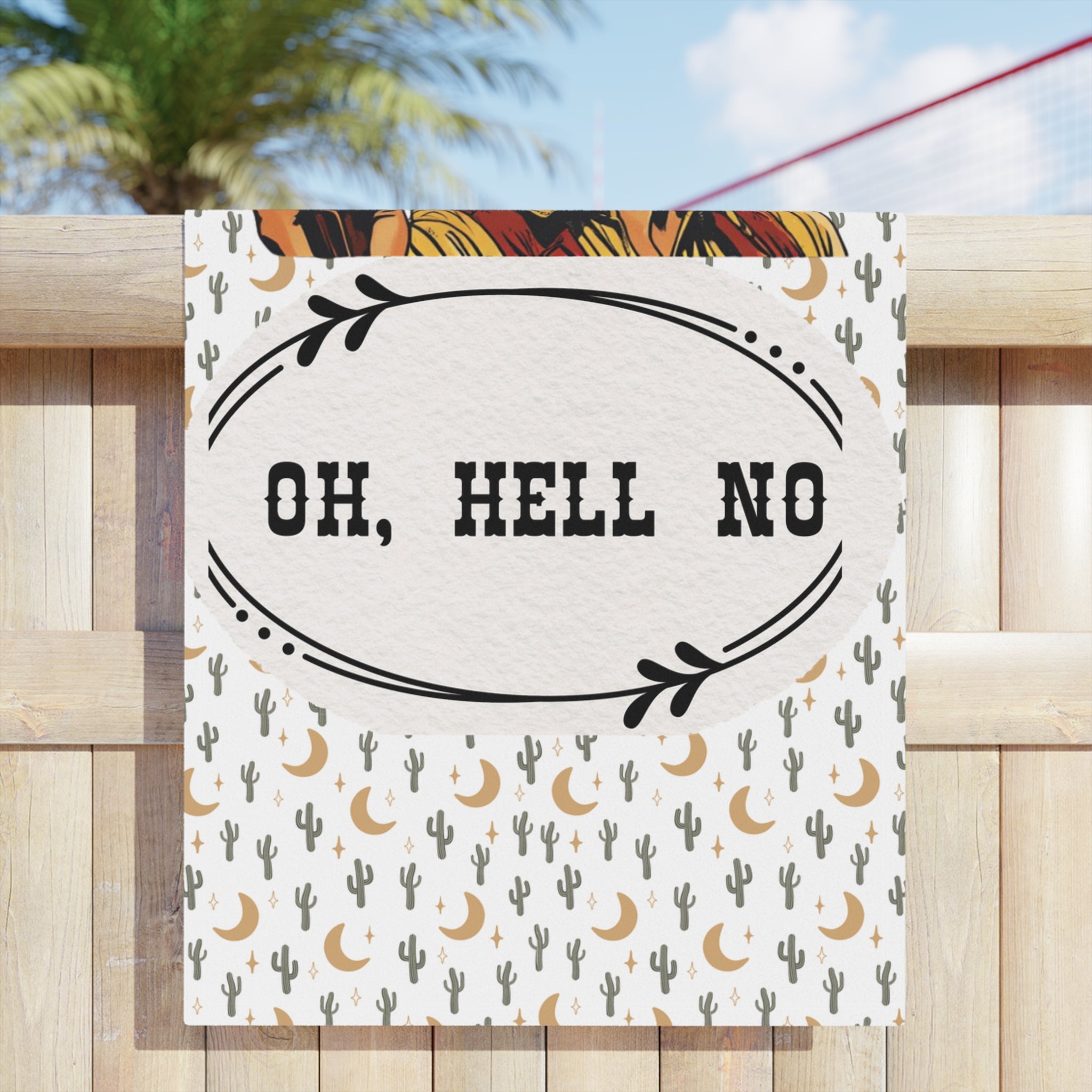 Oh, Hell No Retro Cowgirl Beach Towel — Funny Vintage Western Saying