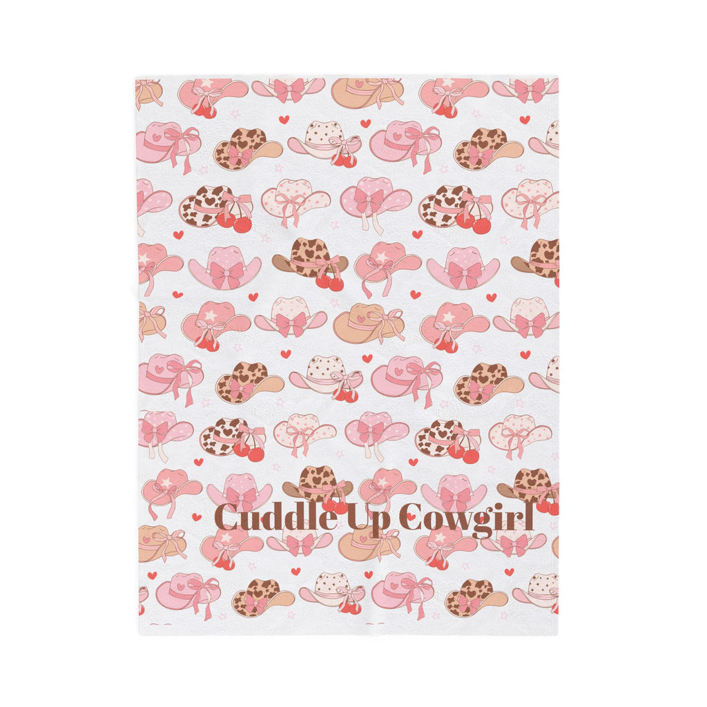 Cuddle Up Cowgirl Velveteen Plush Blanket — Pink Cowgirl Hat Pattern Cozy Throw