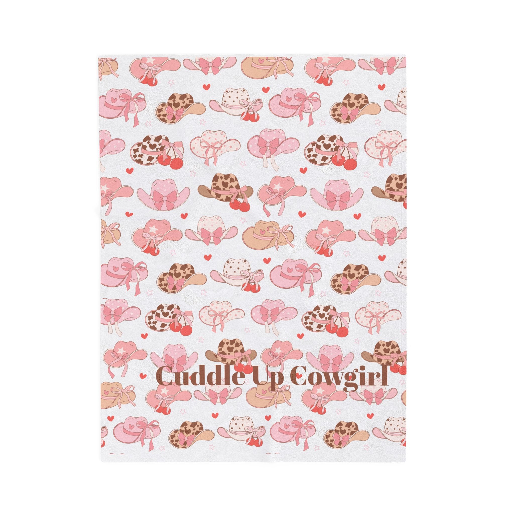 Cuddle Up Cowgirl Velveteen Plush Blanket — Pink Cowgirl Hat Pattern Cozy Throw