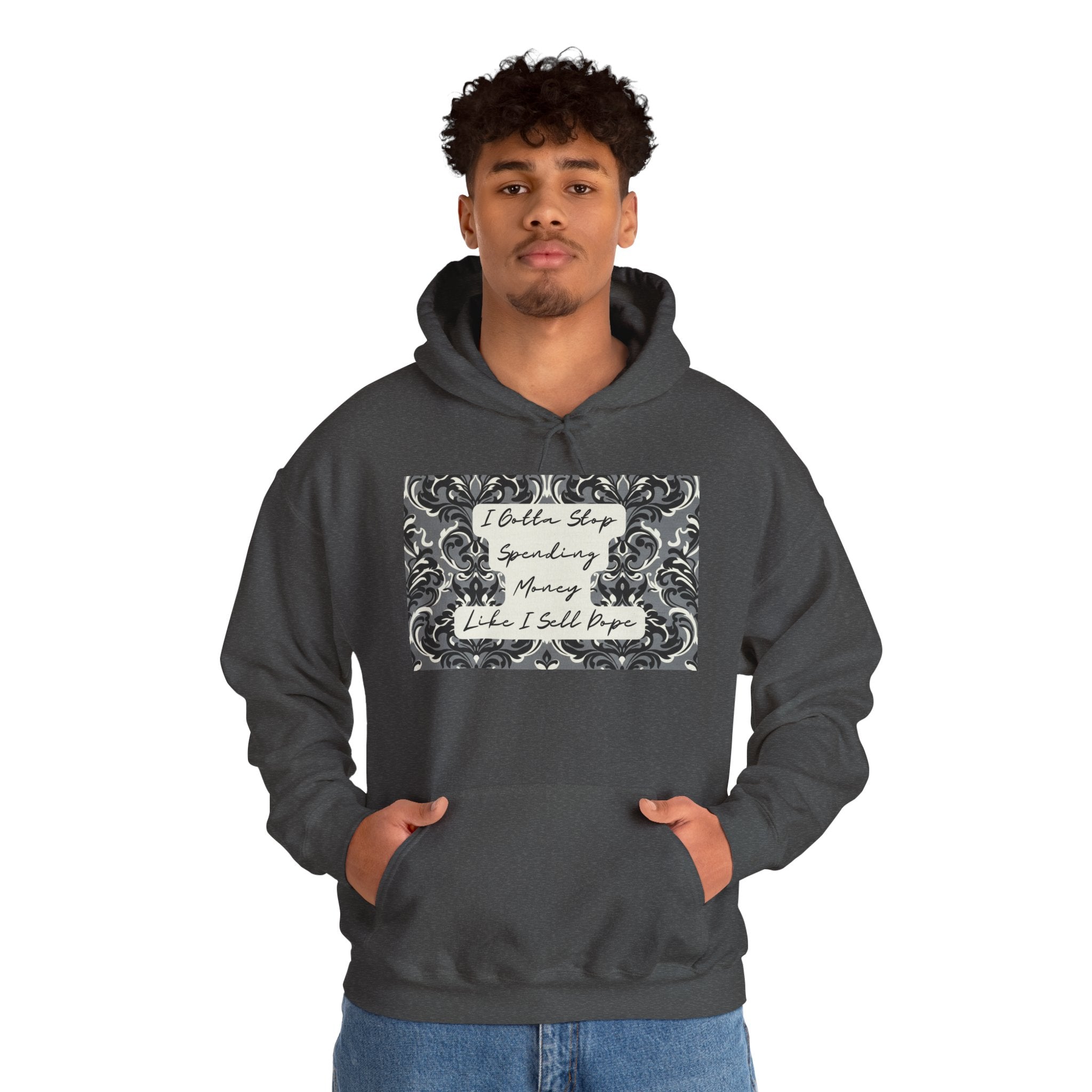 Quote Hoodie — "Gotta Stop" Baroque Print Graphic Pullover