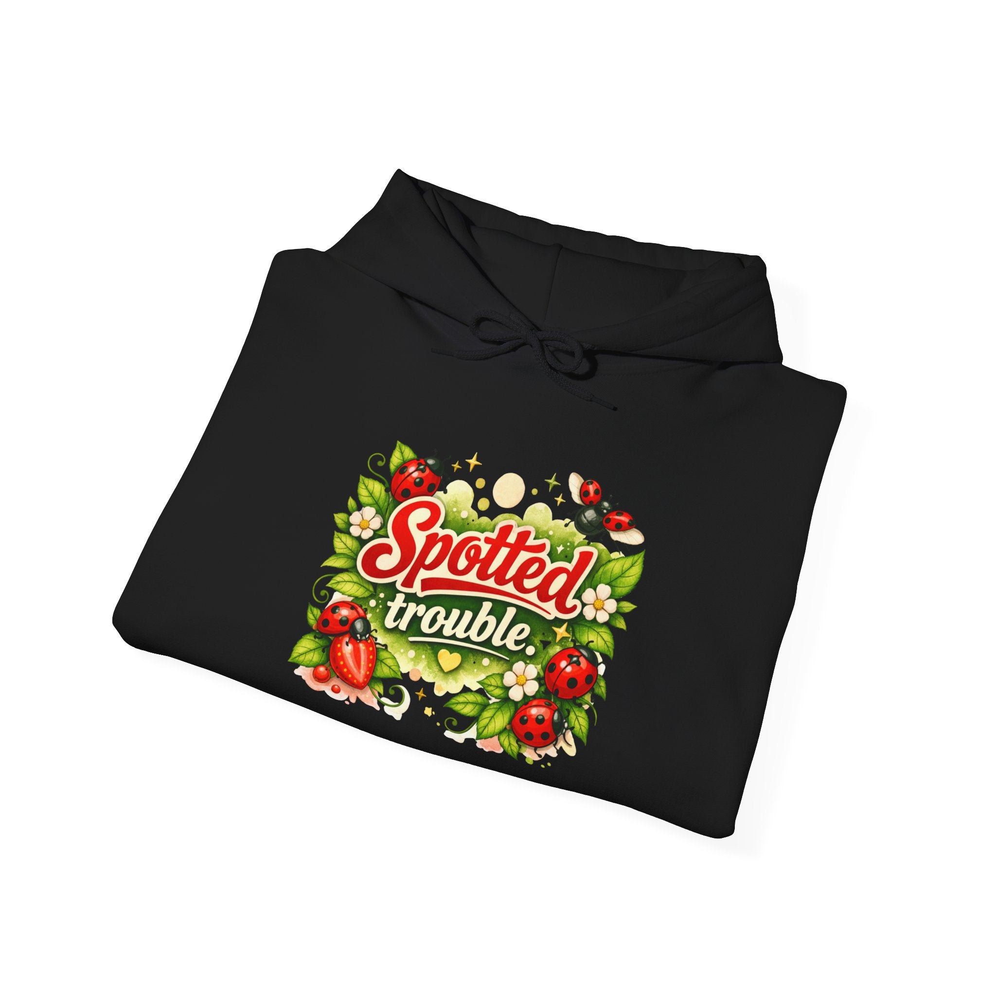 "Spotted Trouble" — ladybug Graphic Hooded Sweatshirt