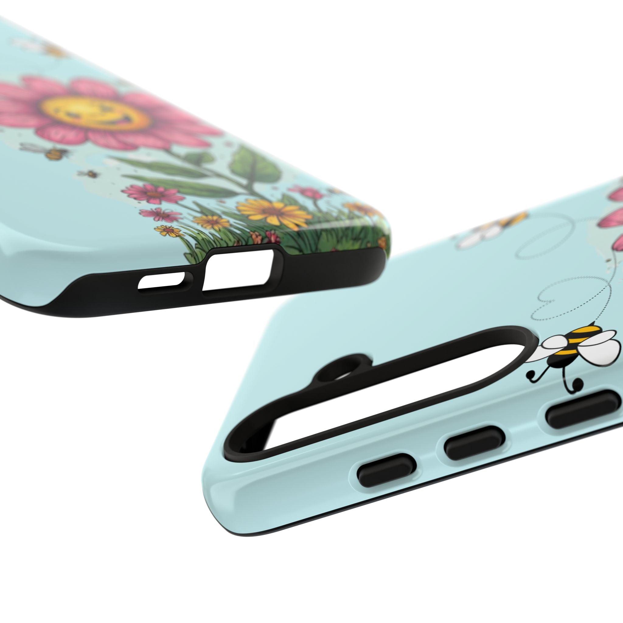 Cute Bee & Smiley Flower Phone Case — Floral Garden Protective Cover