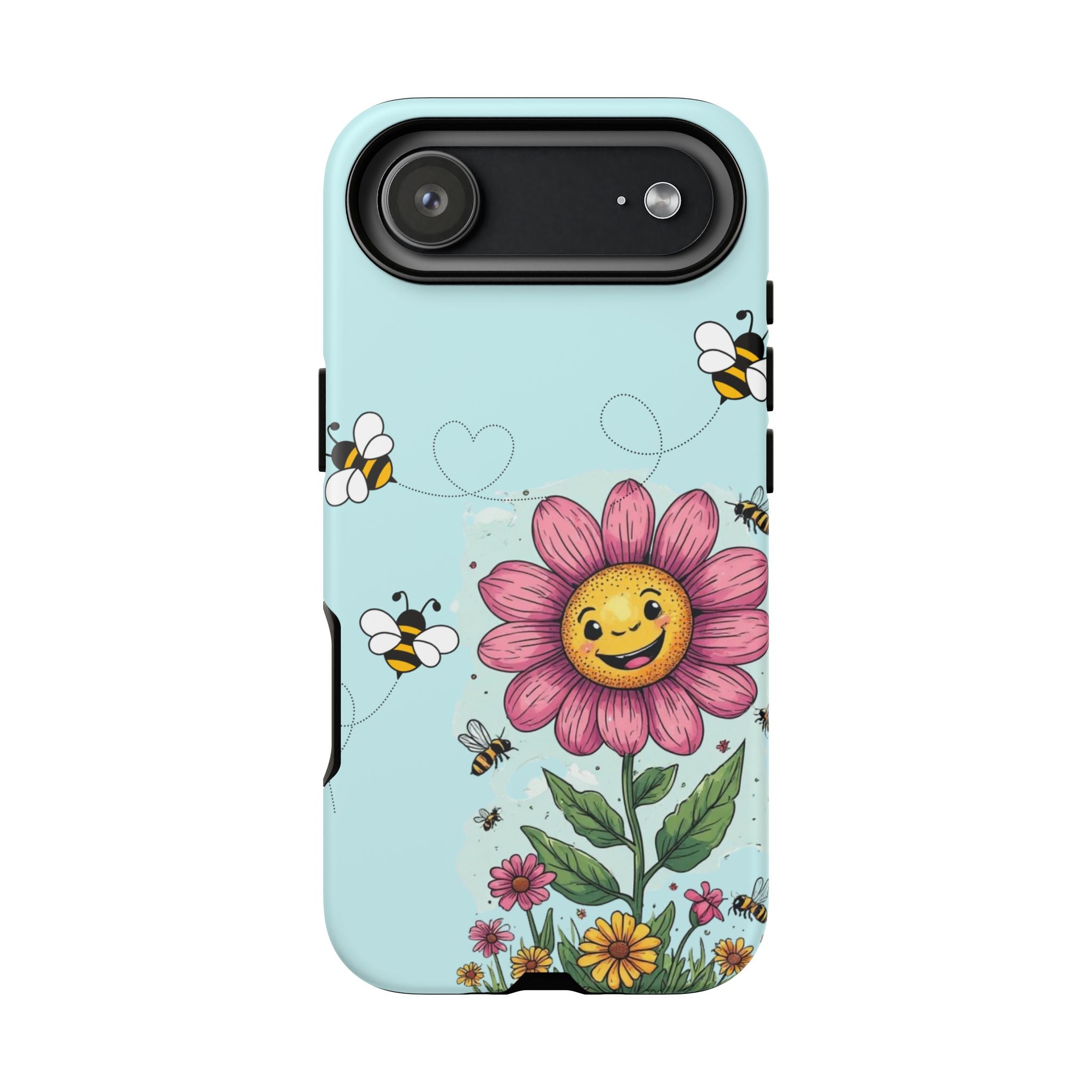 Cute Bee & Smiley Flower Phone Case — Floral Garden Protective Cover