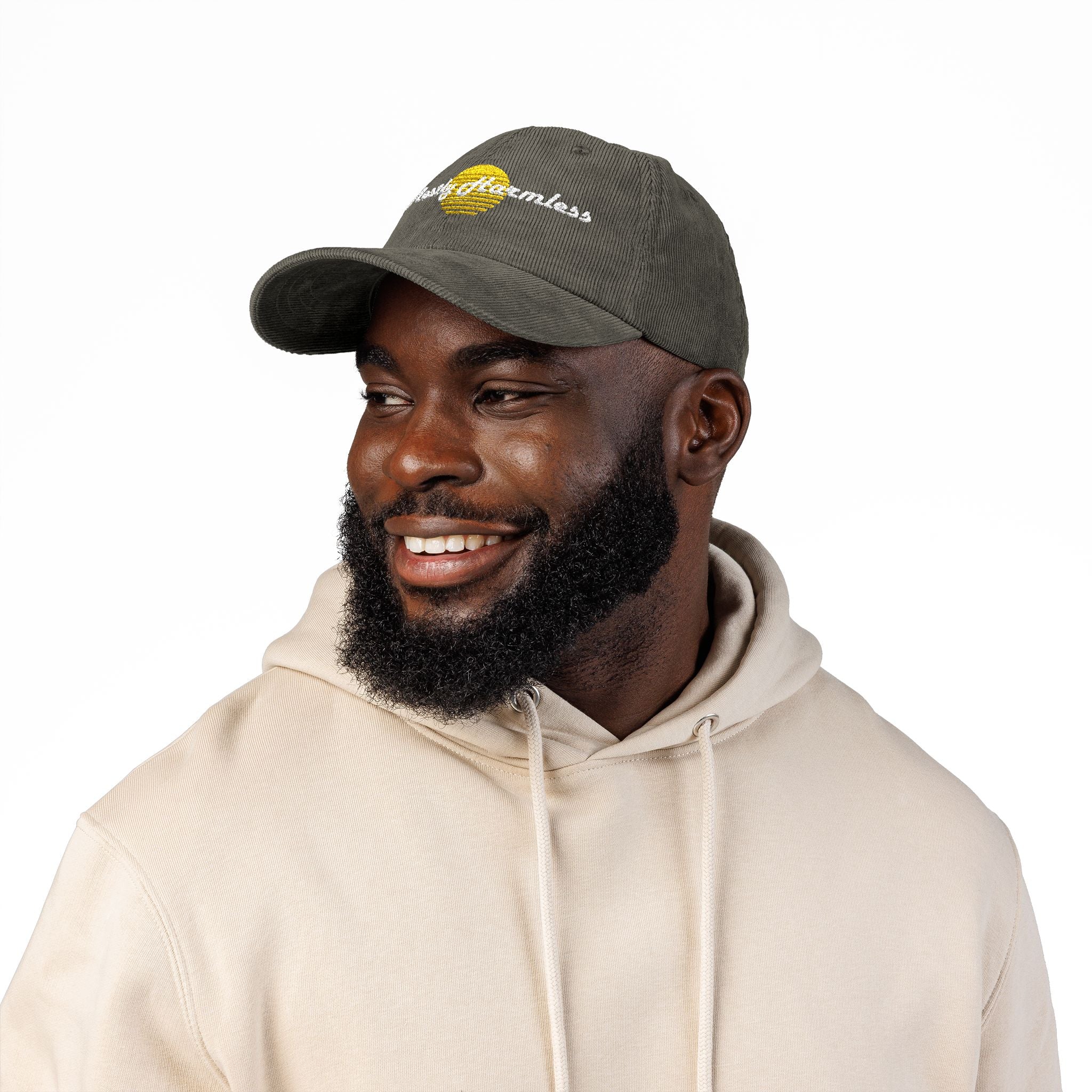 Mostly Harmless Embroidered Corduroy Cap — Vintage Sunset Baseball Hat