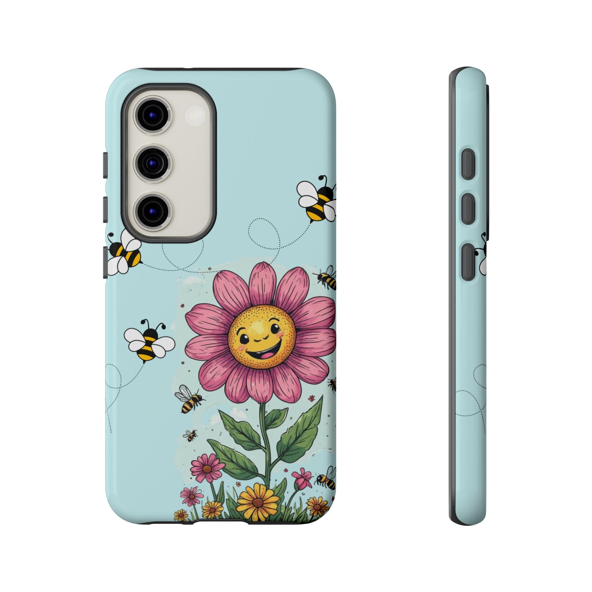Cute Bee & Smiley Flower Phone Case — Floral Garden Protective Cover