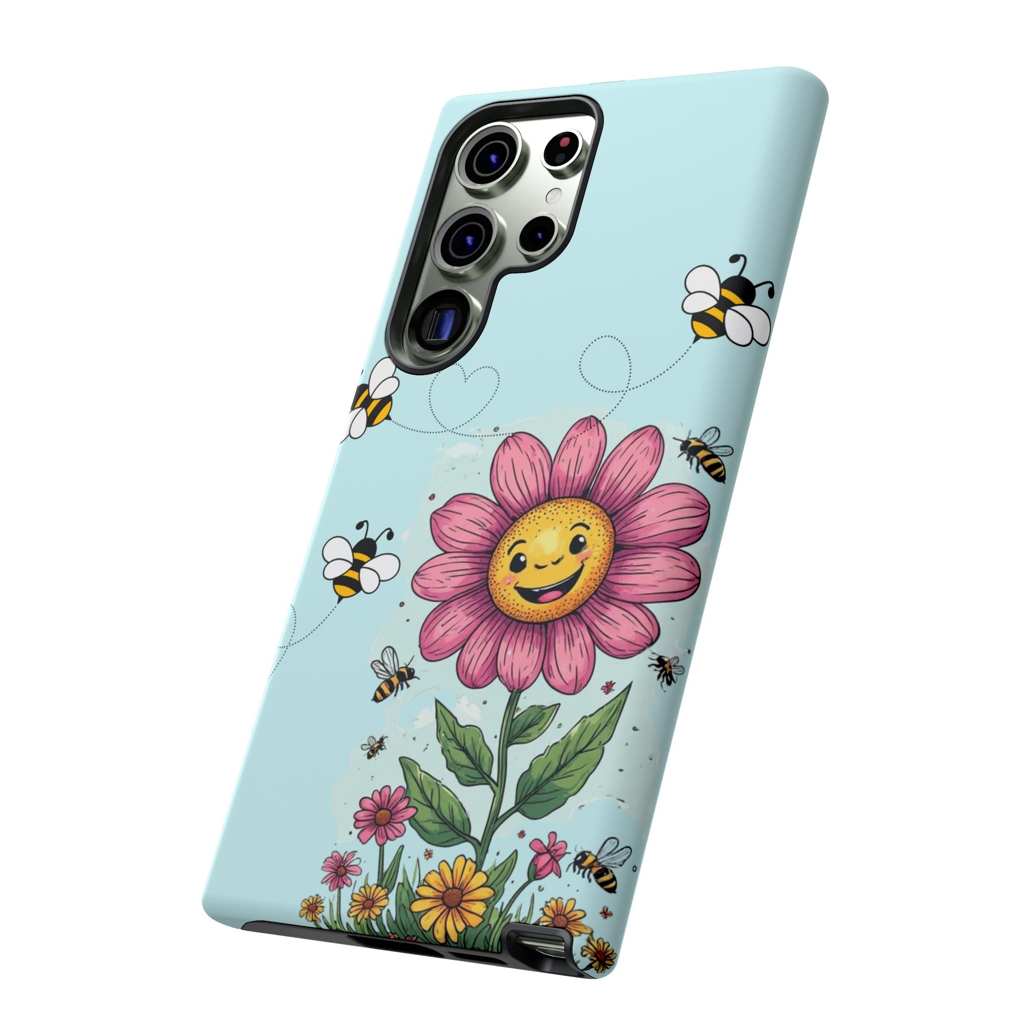 Cute Bee & Smiley Flower Phone Case — Floral Garden Protective Cover