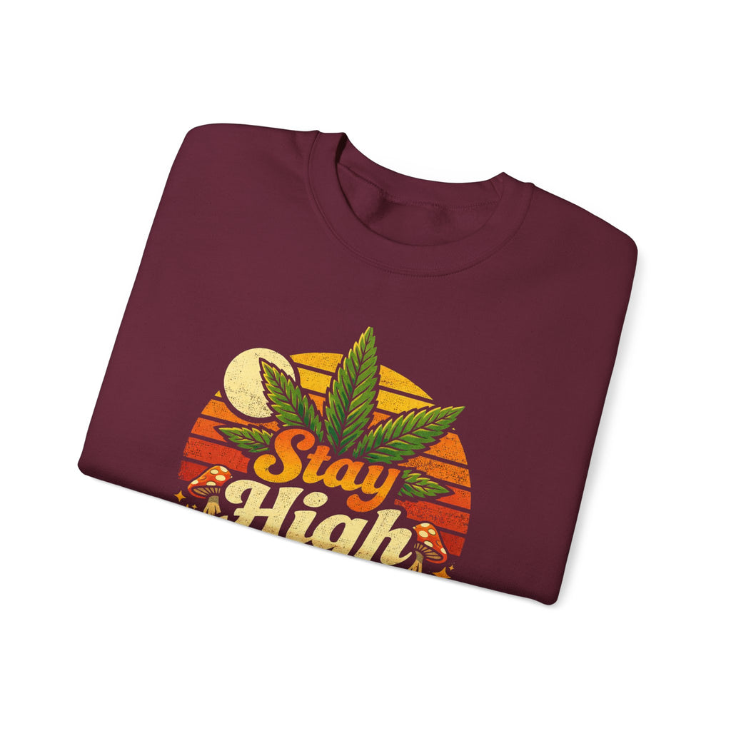 Stay High Crewneck Sweatshirt – Retro Cannabis Leaf Graphic