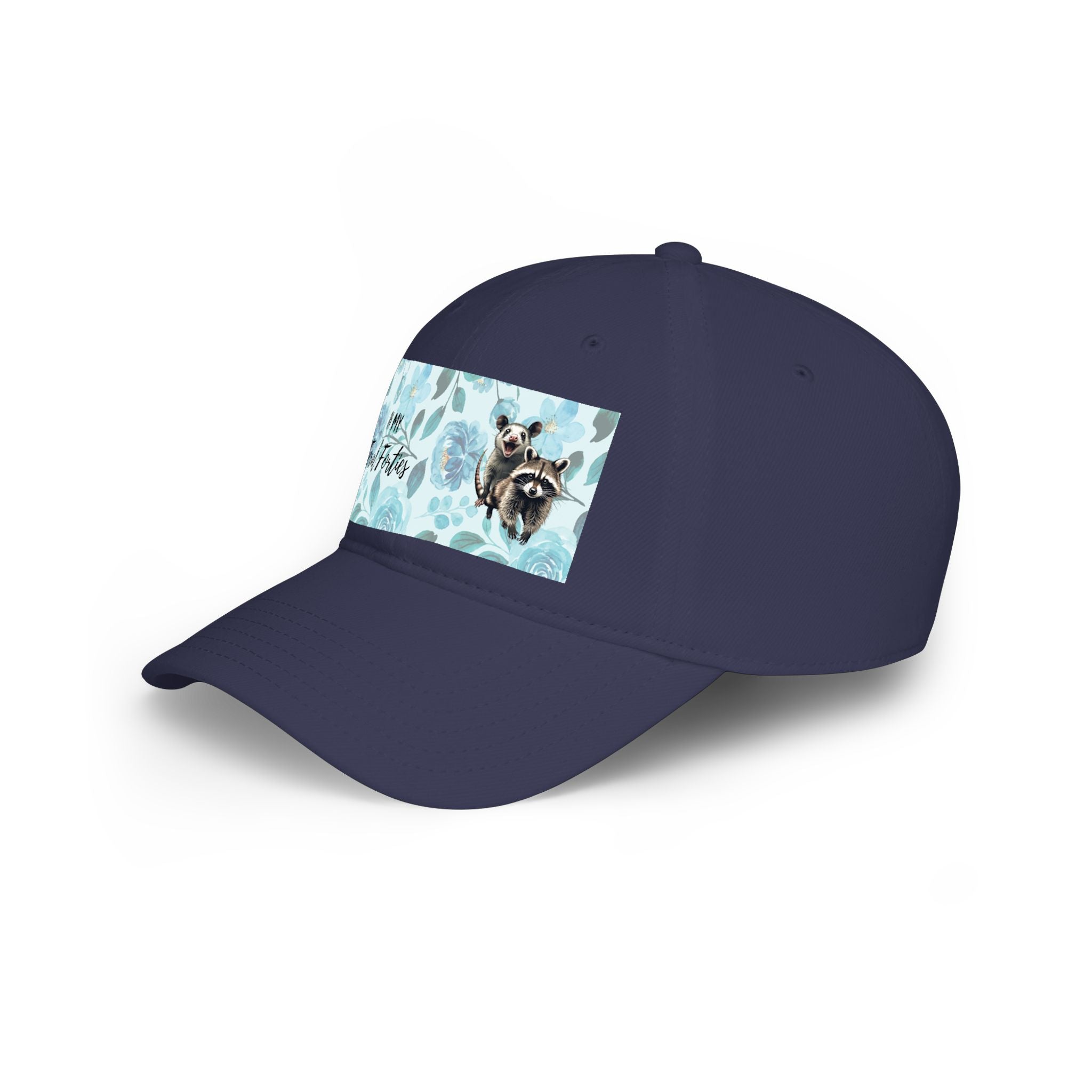 Baseball Cap - "In My Feral Forties" Floral Design with Raccoon & Possum Illustration