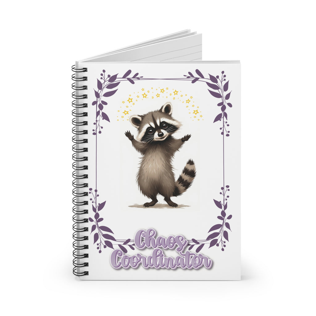 Chaos Coordinator Spiral Notebook — Cute Raccoon Floral Journal (Ruled)