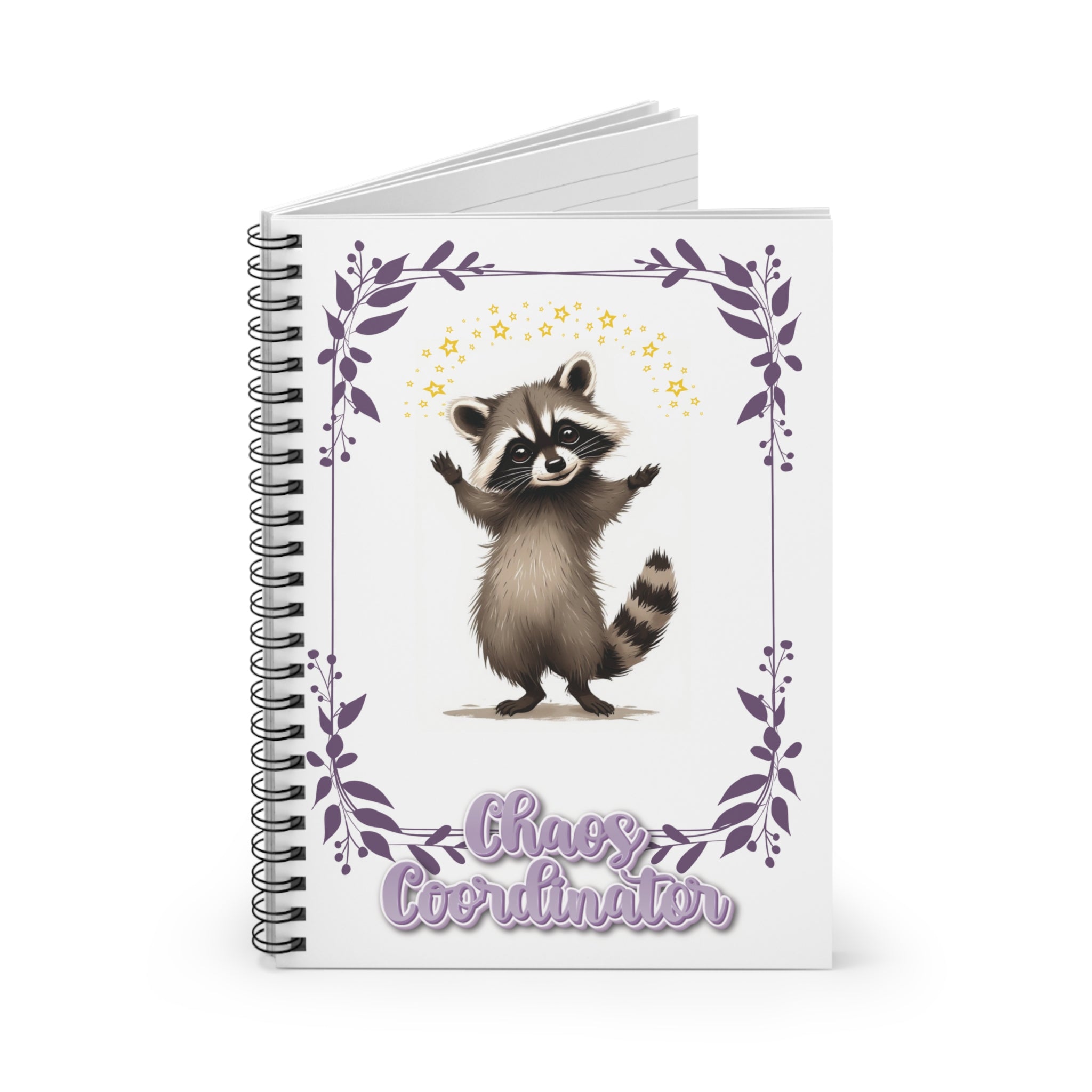 Chaos Coordinator Spiral Notebook — Cute Raccoon Floral Journal (Ruled)