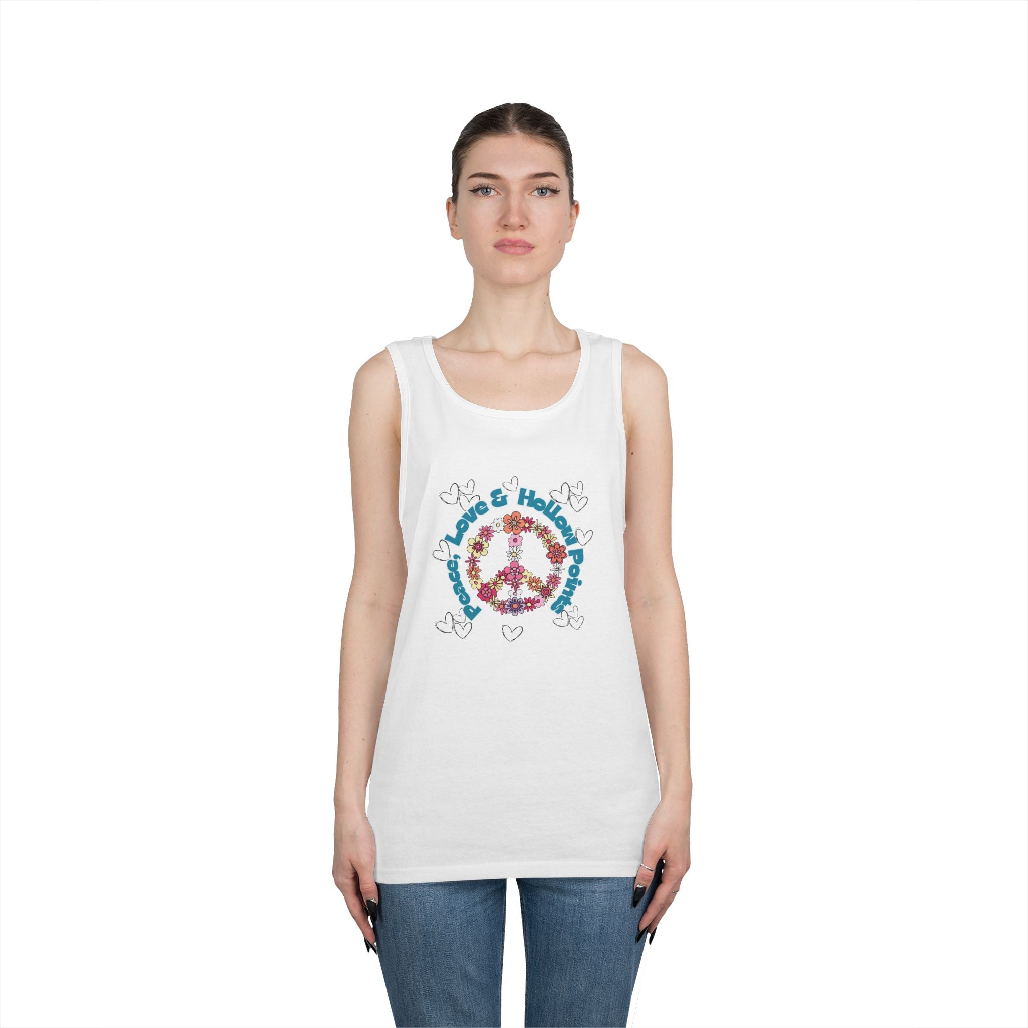 Peace, Love, Hollow Points Floral Tank — Funny Quote Graphic Tank Top