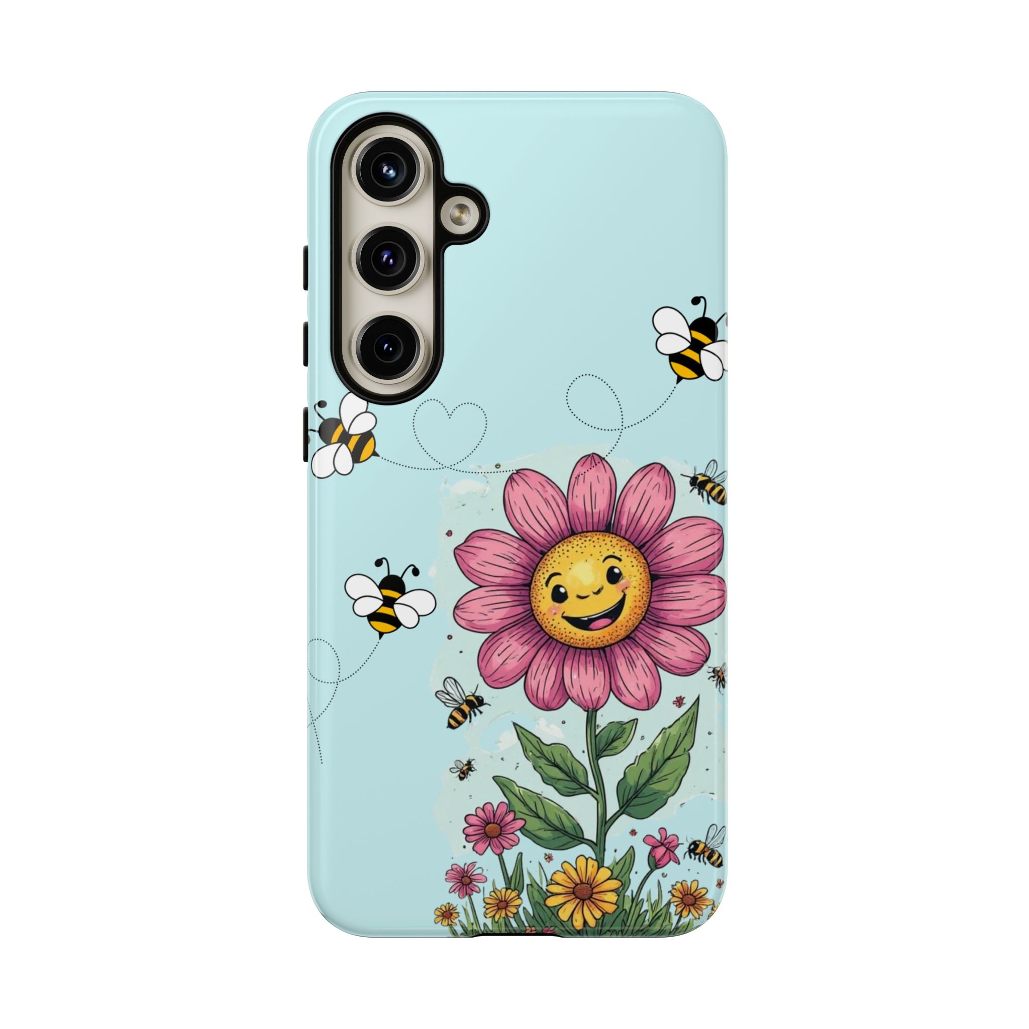 Cute Bee & Smiley Flower Phone Case — Floral Garden Protective Cover