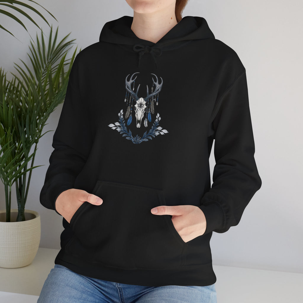 Deer Antler Floral Hoodie – Woodland Nature Graphic Sweatshirt