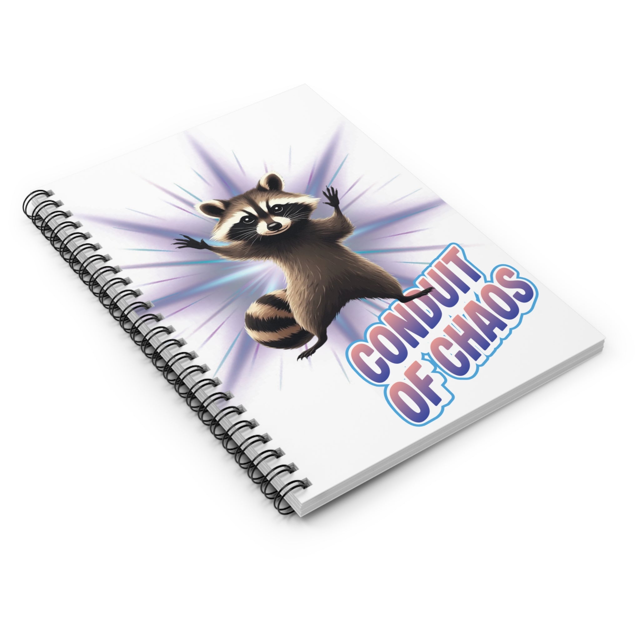 Conduit of Chaos Spiral Notebook — Cute Raccoon Graphic Ruled Journal