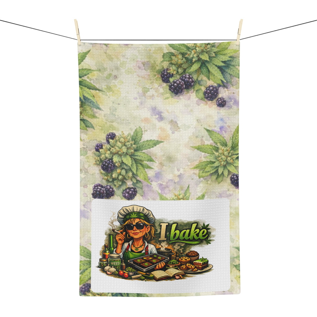 Blackberry Kitchen Tea Towel — "I Bake" Illustrated Baker Microfiber Towel