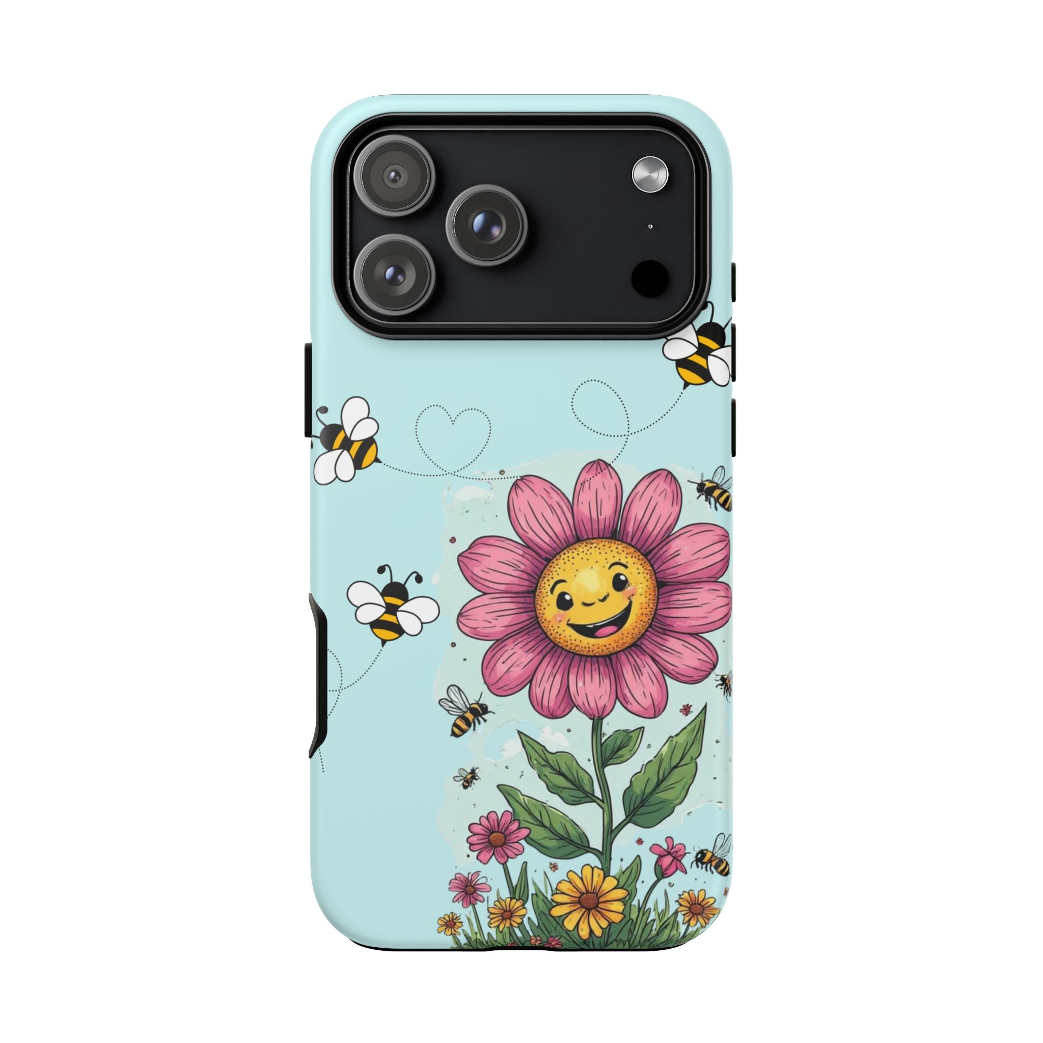 Cute Bee & Smiley Flower Phone Case — Floral Garden Protective Cover