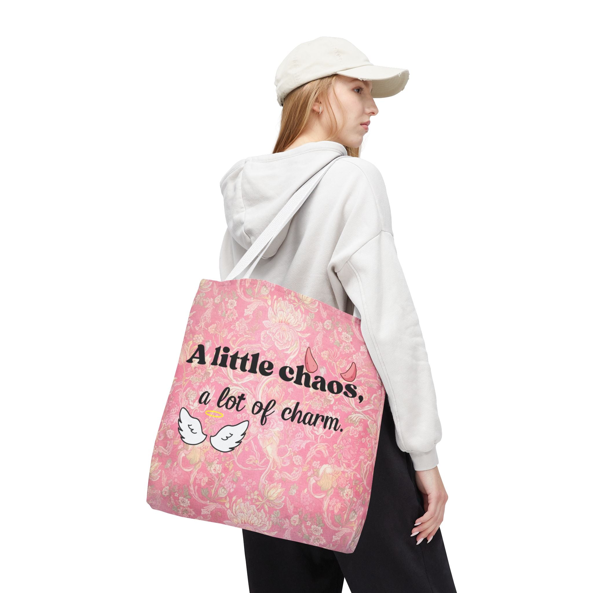 Charming Chaos Pink Tote Bag — "A Little Chaos, A Lot of Charm" All-Over-Print