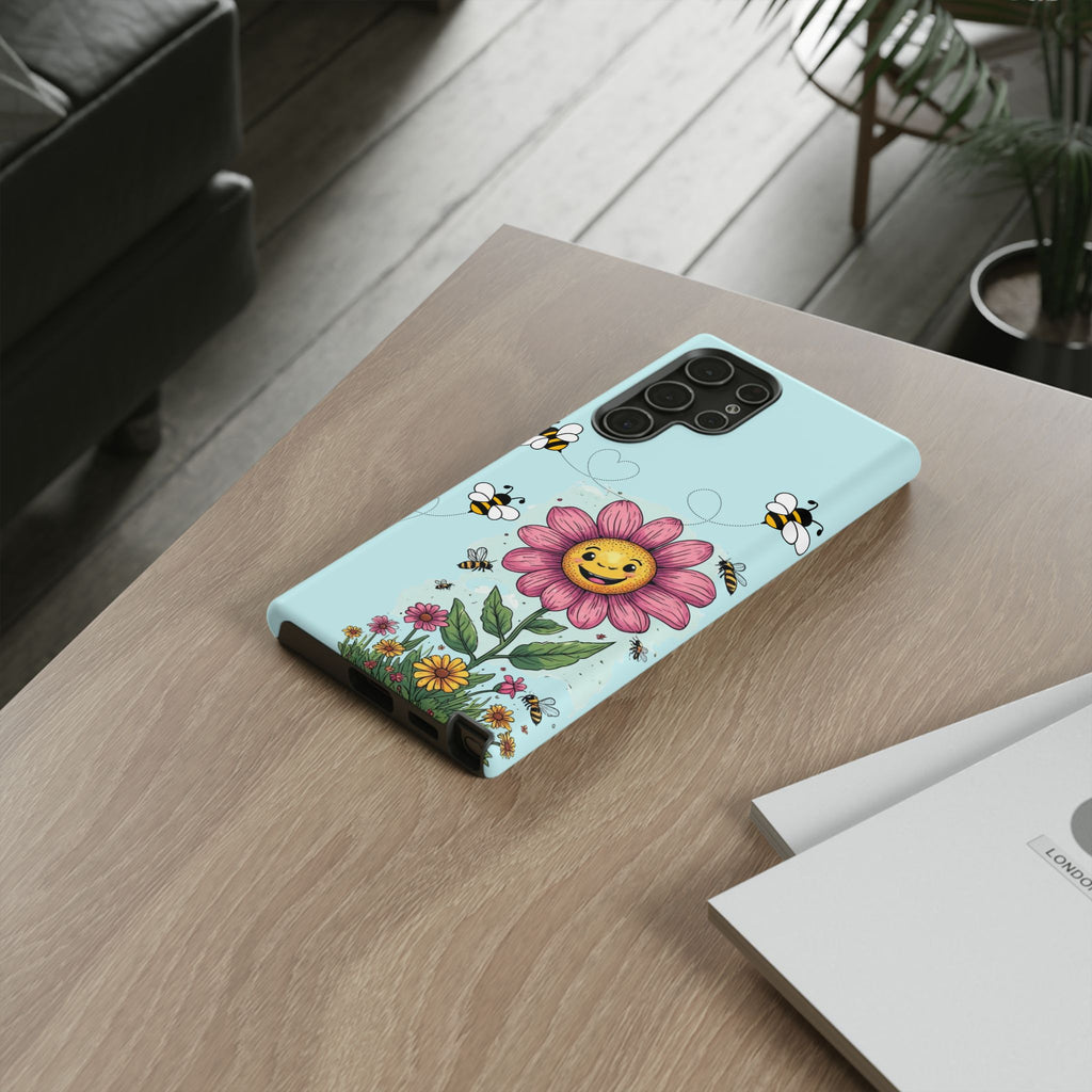 Cute Bee & Smiley Flower Phone Case — Floral Garden Protective Cover