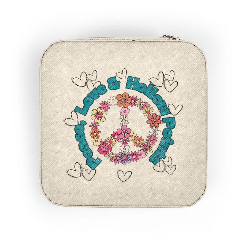 Peace Sign Jewelry Travel Case — Compact Portable Organizer for Rings, Earrings & Necklaces