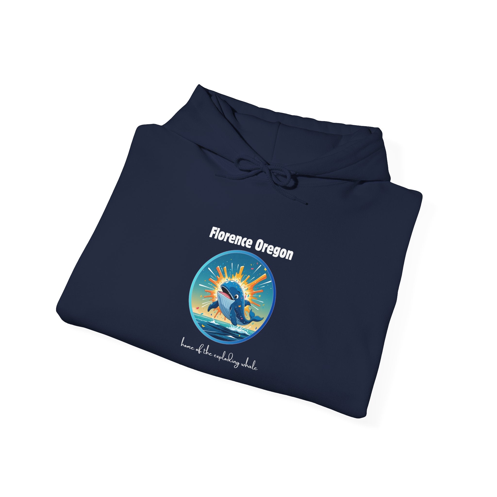 Florence Oregon Exploding Whale Hoodie — Scenic Beach Sunset Graphic Hooded Sweatshirt