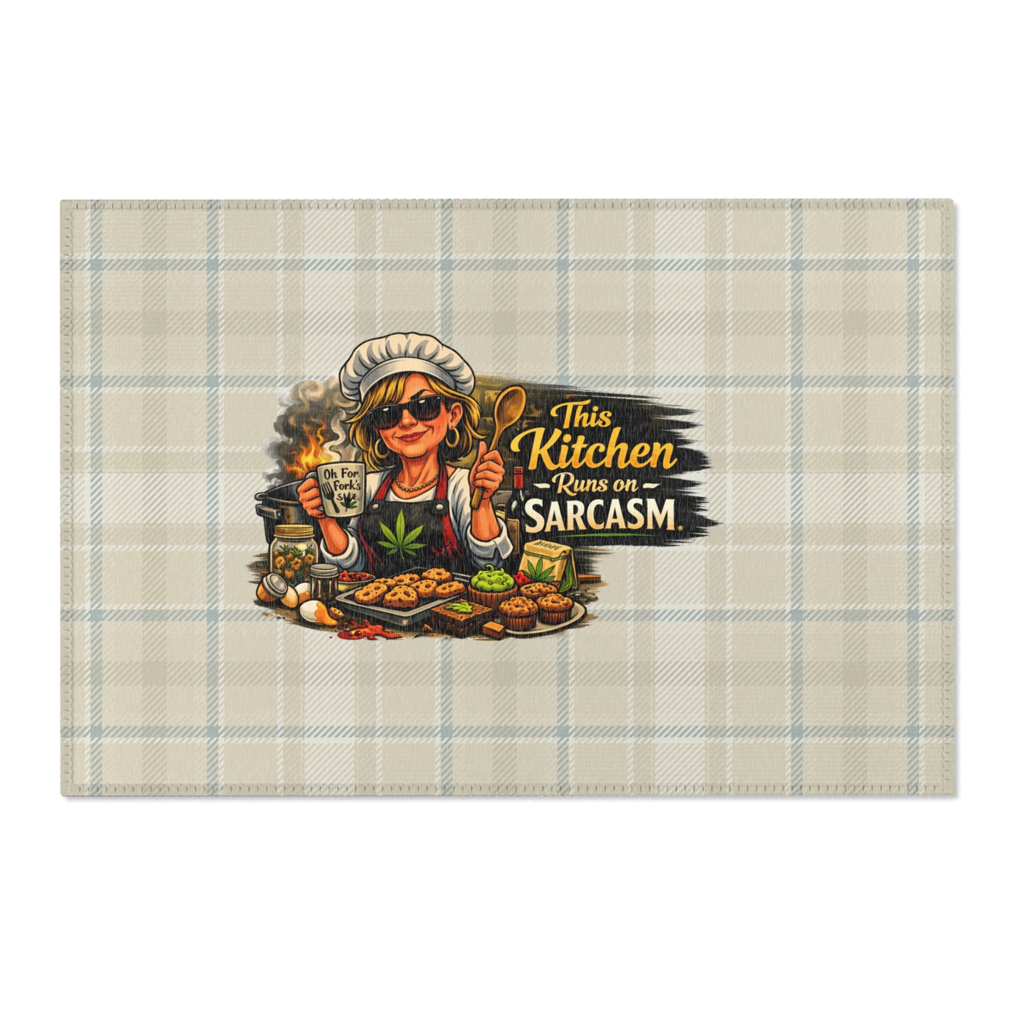 Kitchen Sarcasm Area Rug – Funny Chef Plaid Welcome Mat