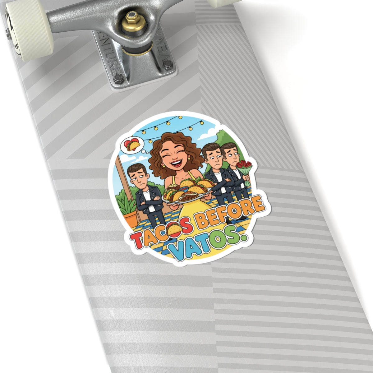 Kiss-Cut Sticker — "Tacos Before Vatos" Funny Foodie Sticker for Laptops, Water Bottles & Gifts