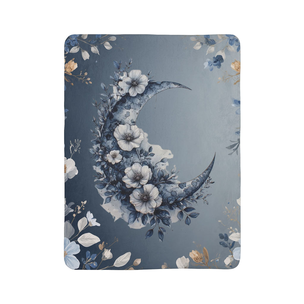 Moon Floral Sherpa Blanket — Blue Crescent Floral Fleece Throw