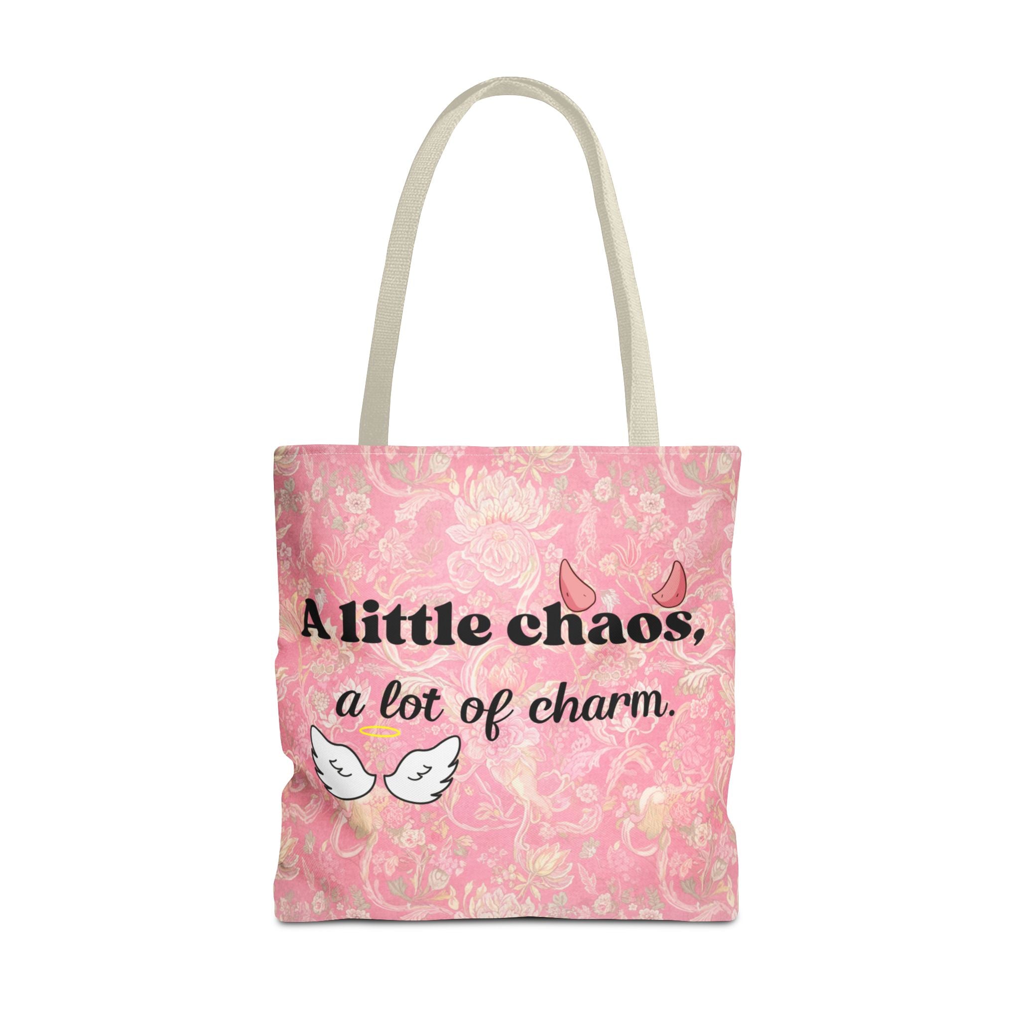 Charming Chaos Pink Tote Bag — "A Little Chaos, A Lot of Charm" All-Over-Print