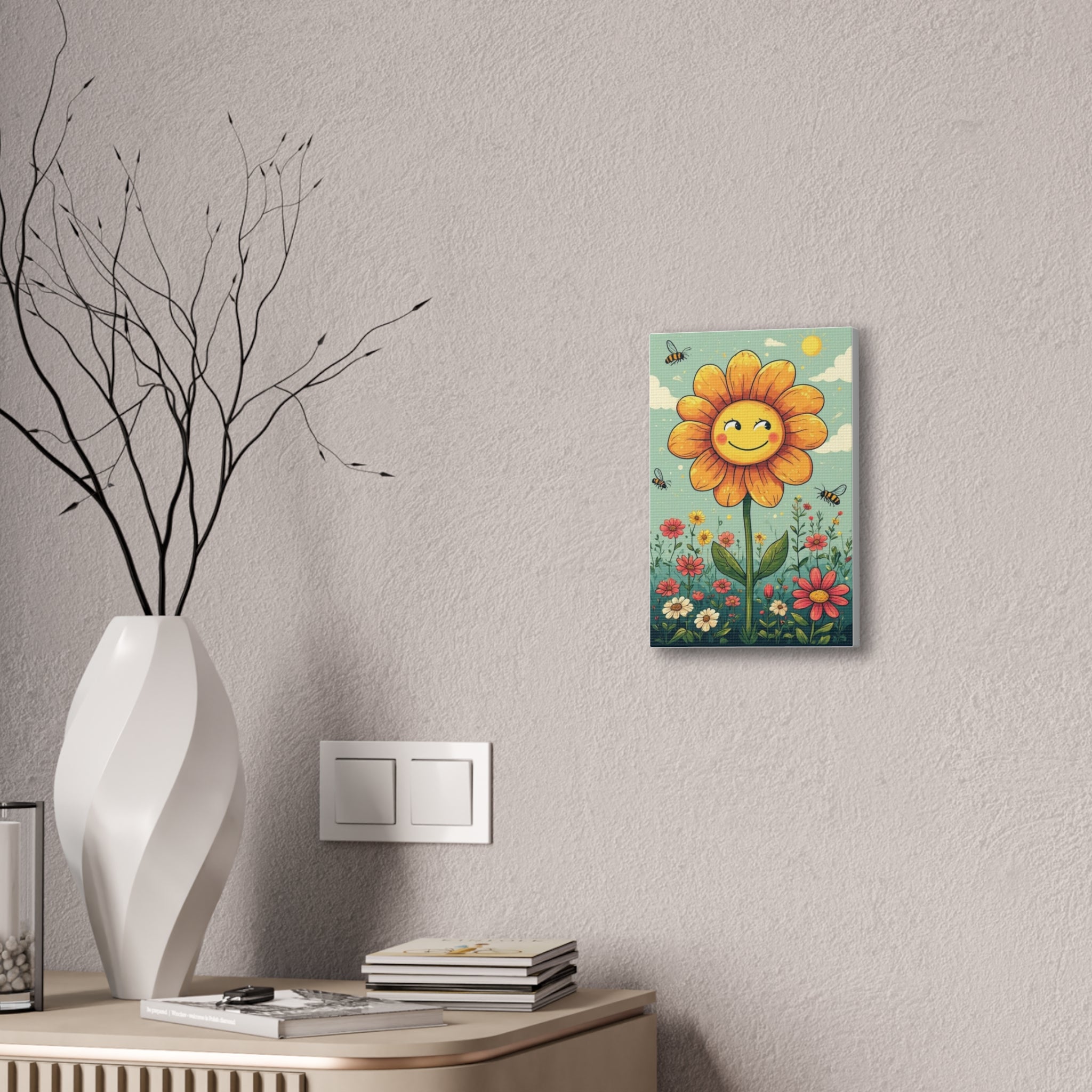 Smiling Sunflower Canvas Wall Art — Cheerful Floral Decor Print