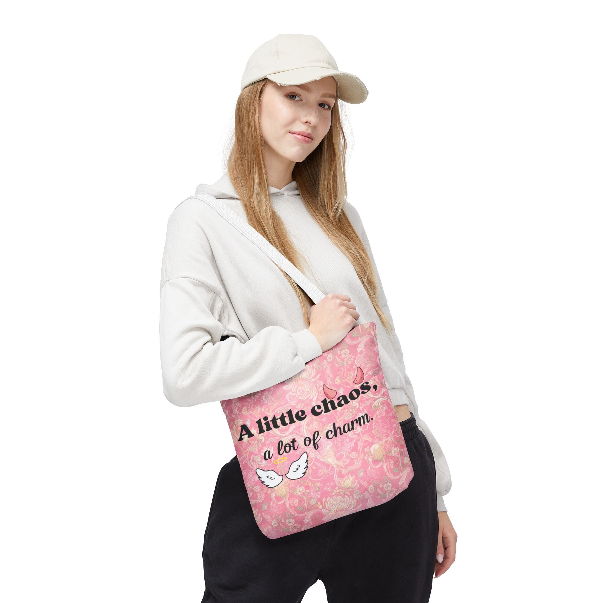 Charming Chaos Pink Tote Bag — "A Little Chaos, A Lot of Charm" All-Over-Print