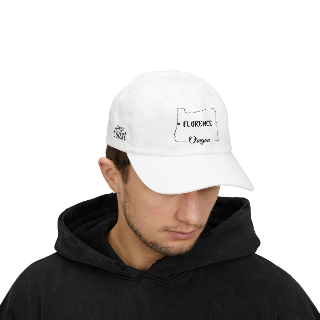 Florence Oregon Outline Dad Cap — Minimal State Map Baseball Hat