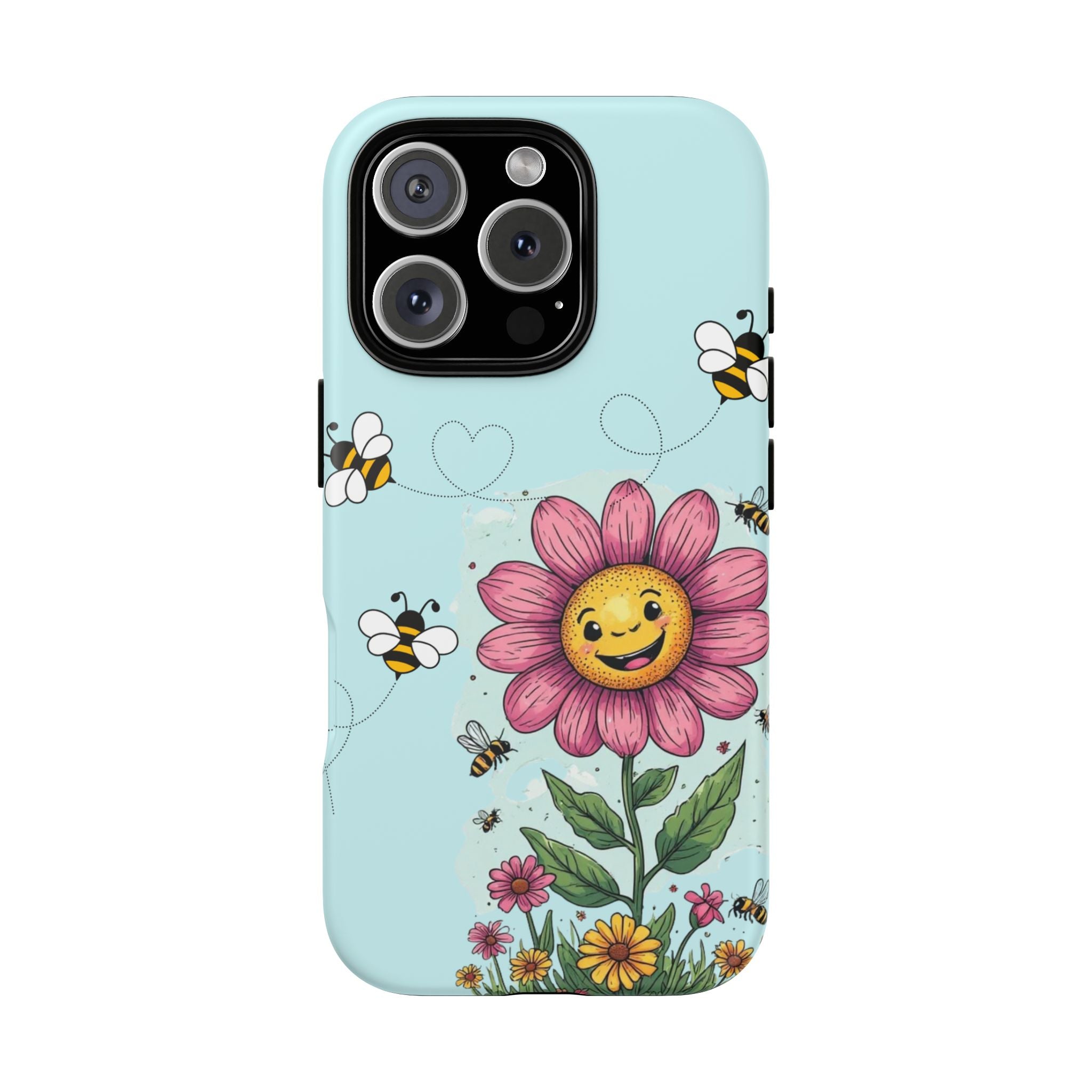 Cute Bee & Smiley Flower Phone Case — Floral Garden Protective Cover