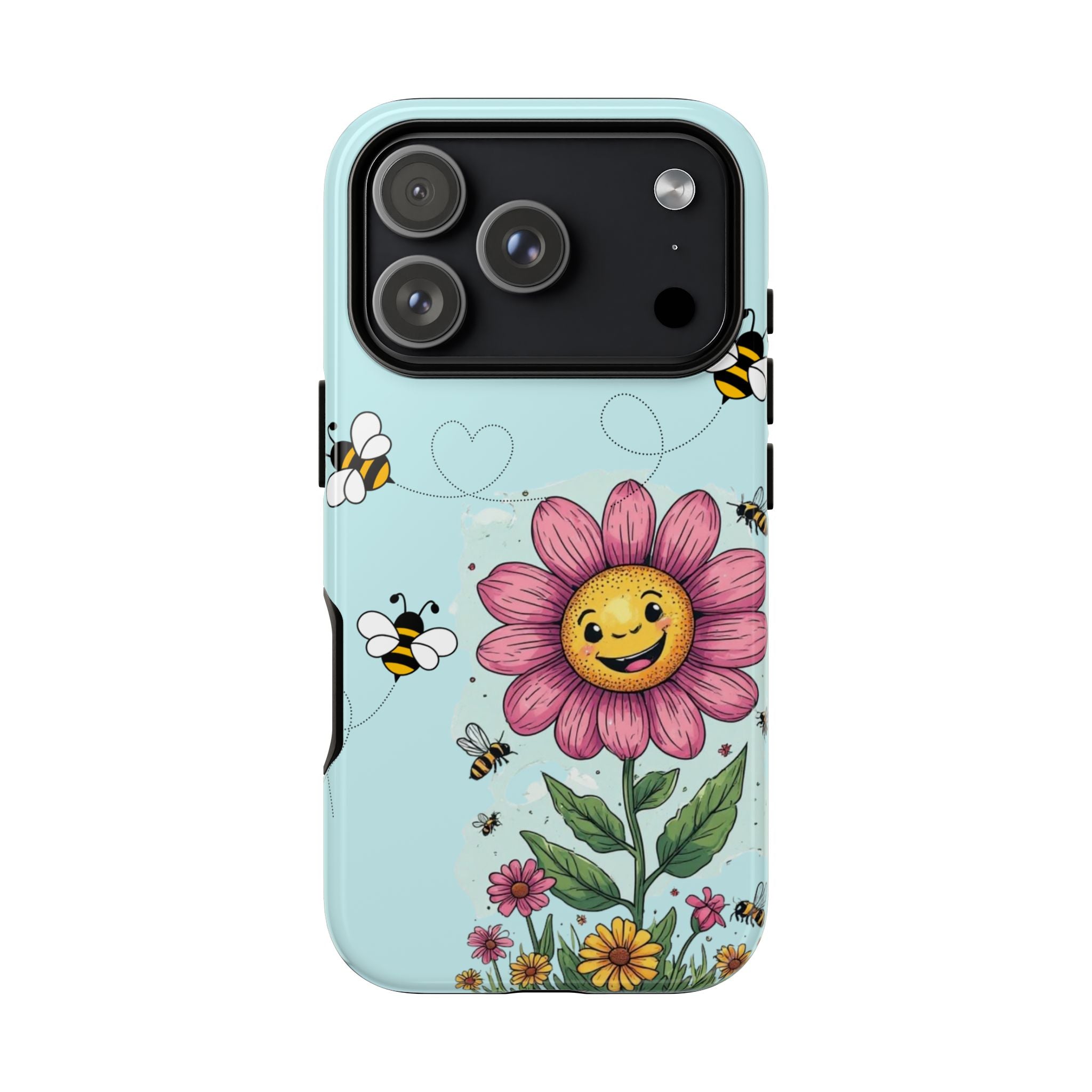 Cute Bee & Smiley Flower Phone Case — Floral Garden Protective Cover