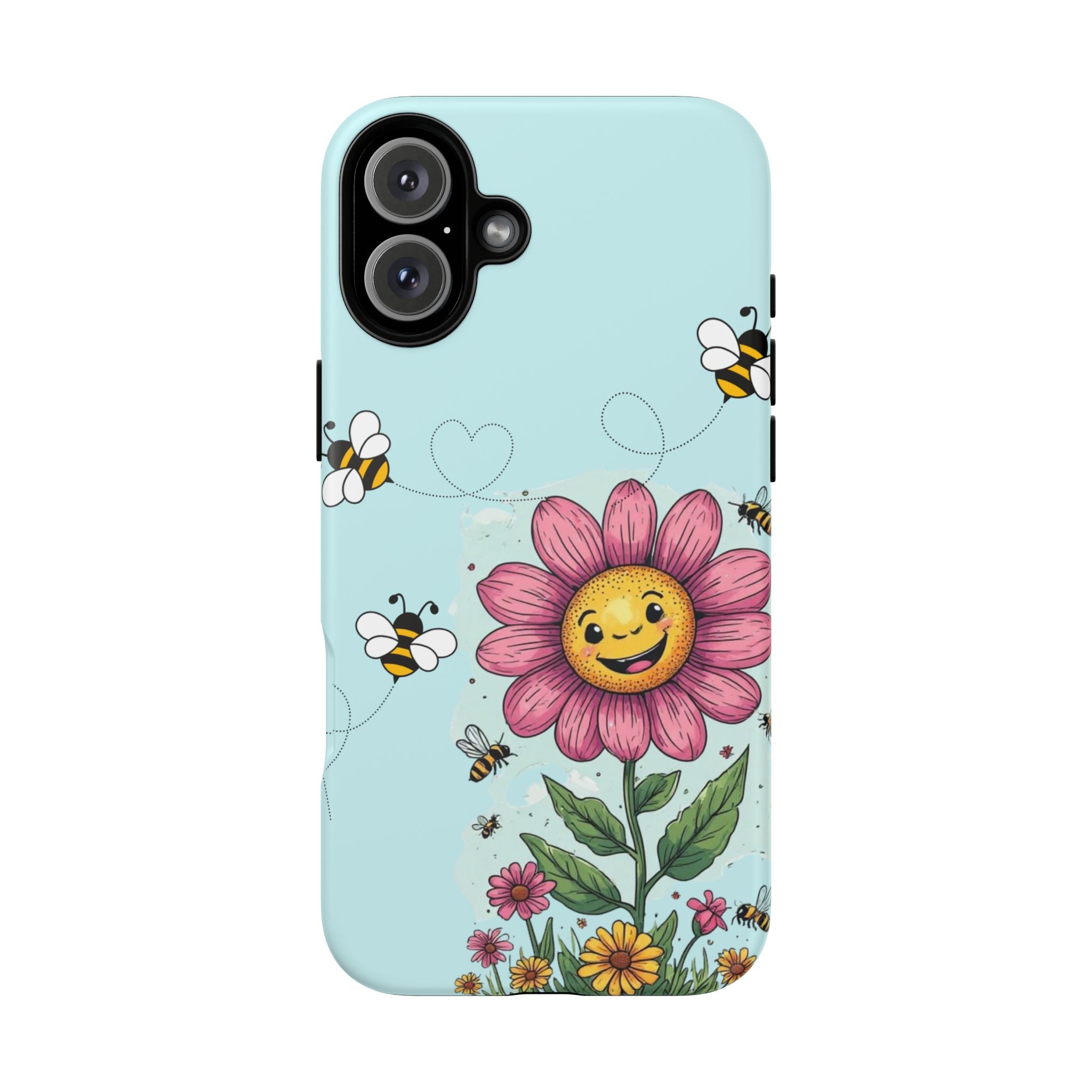 Cute Bee & Smiley Flower Phone Case — Floral Garden Protective Cover